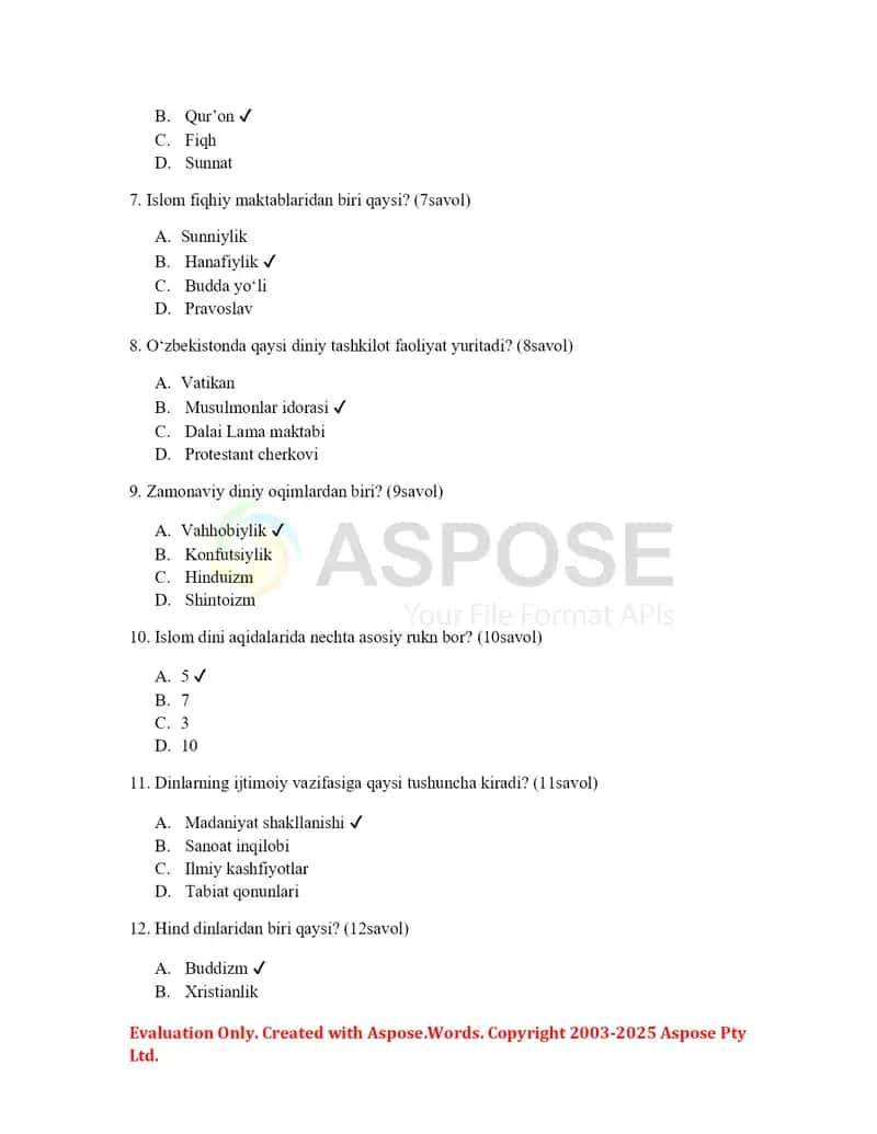 Dinshunoslik Test 2