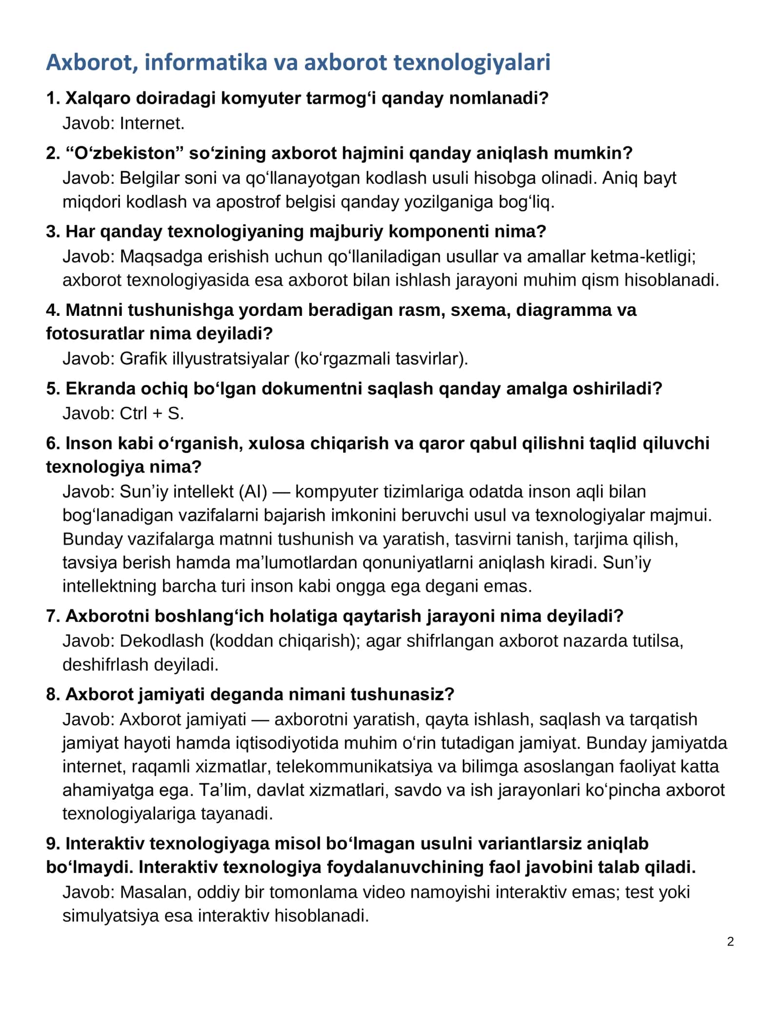 ARGOS Informatika fanidan 290 ta savol-javob | 2027 2