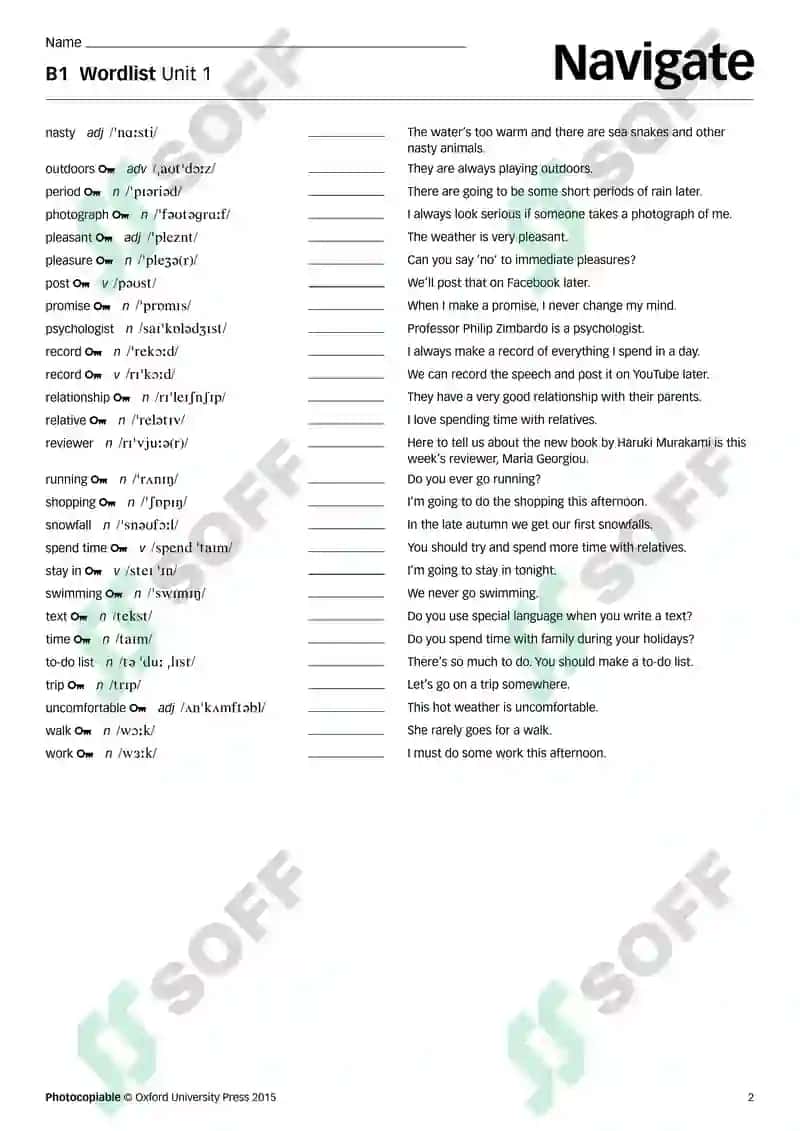 B1 Wordlist Unit 1 2