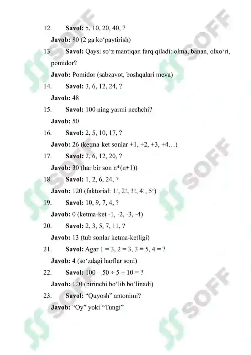 ARGOS IQ TEST JAVOBLARI YANGI 2