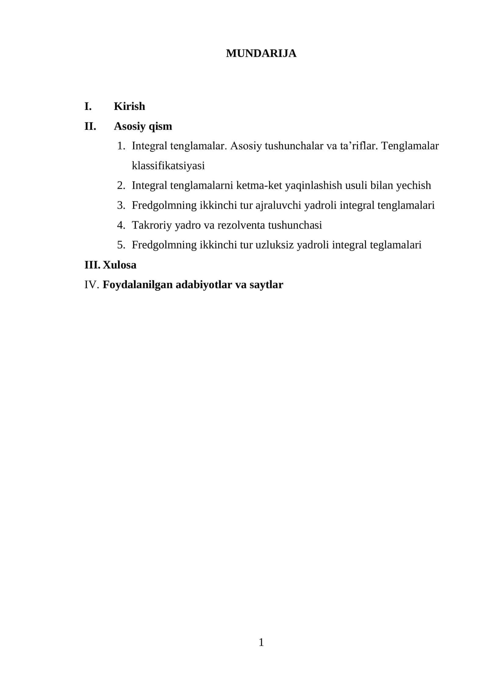 Integral Tenglamalar va Rezolventa 2