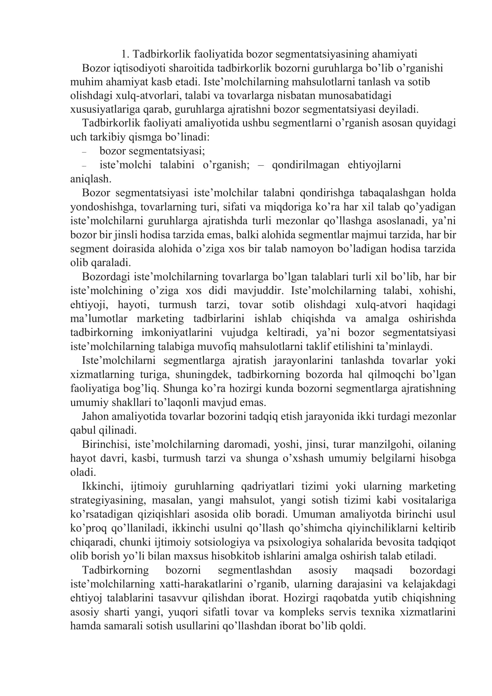 Bozor segmentatsiyasi va xaridorlar turlari 2