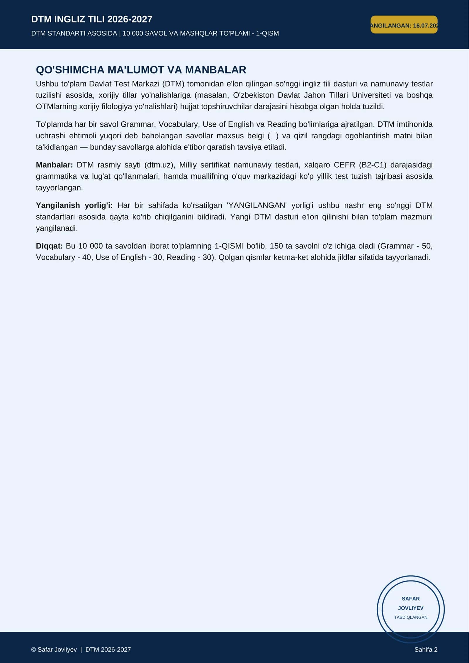 DTM INGLIZ TILI 2026-2027 2