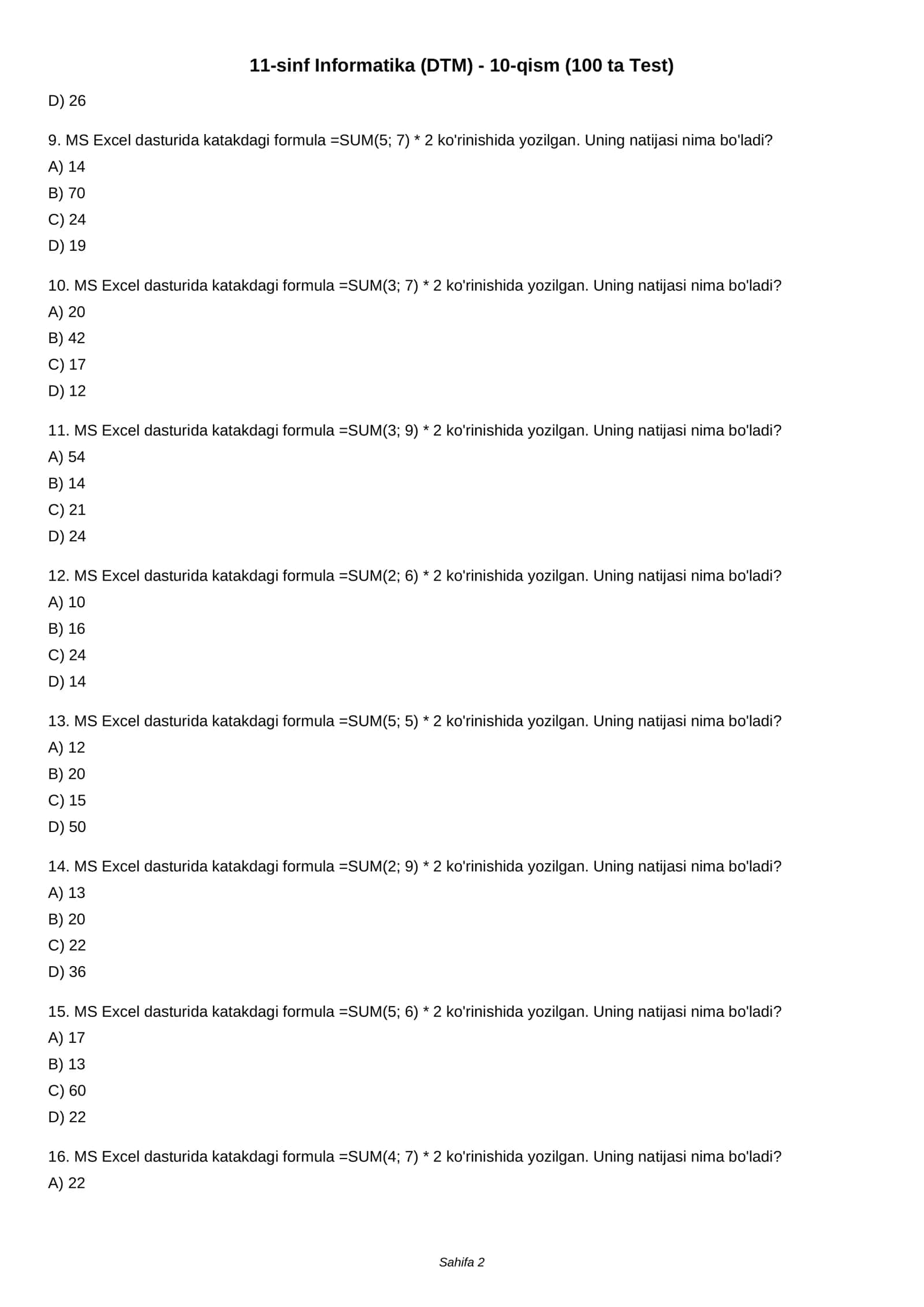 11-sinf Informatika (DTM) - 10-qism (100 ta Test) 2