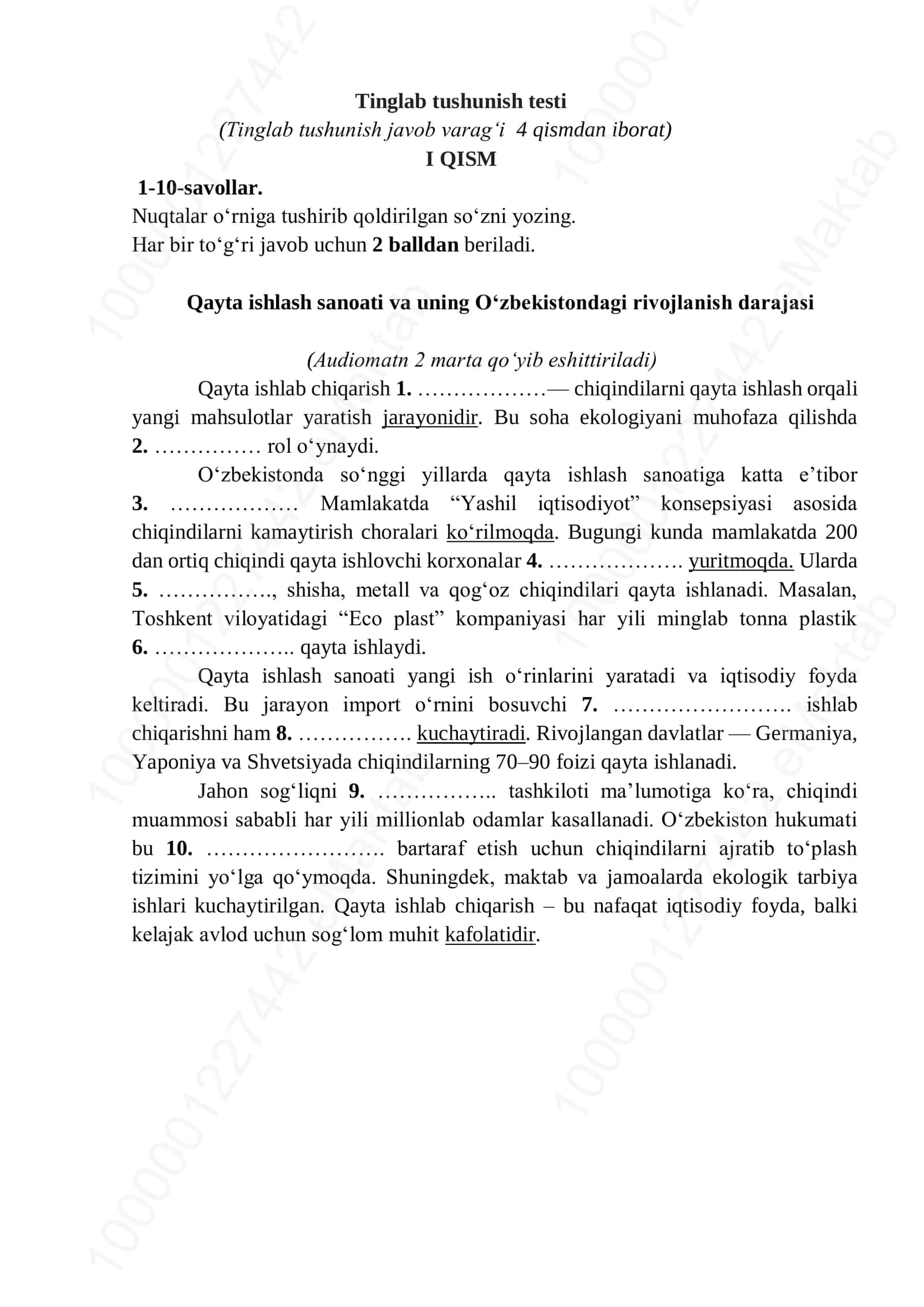 Tinglab tushunish testi 2