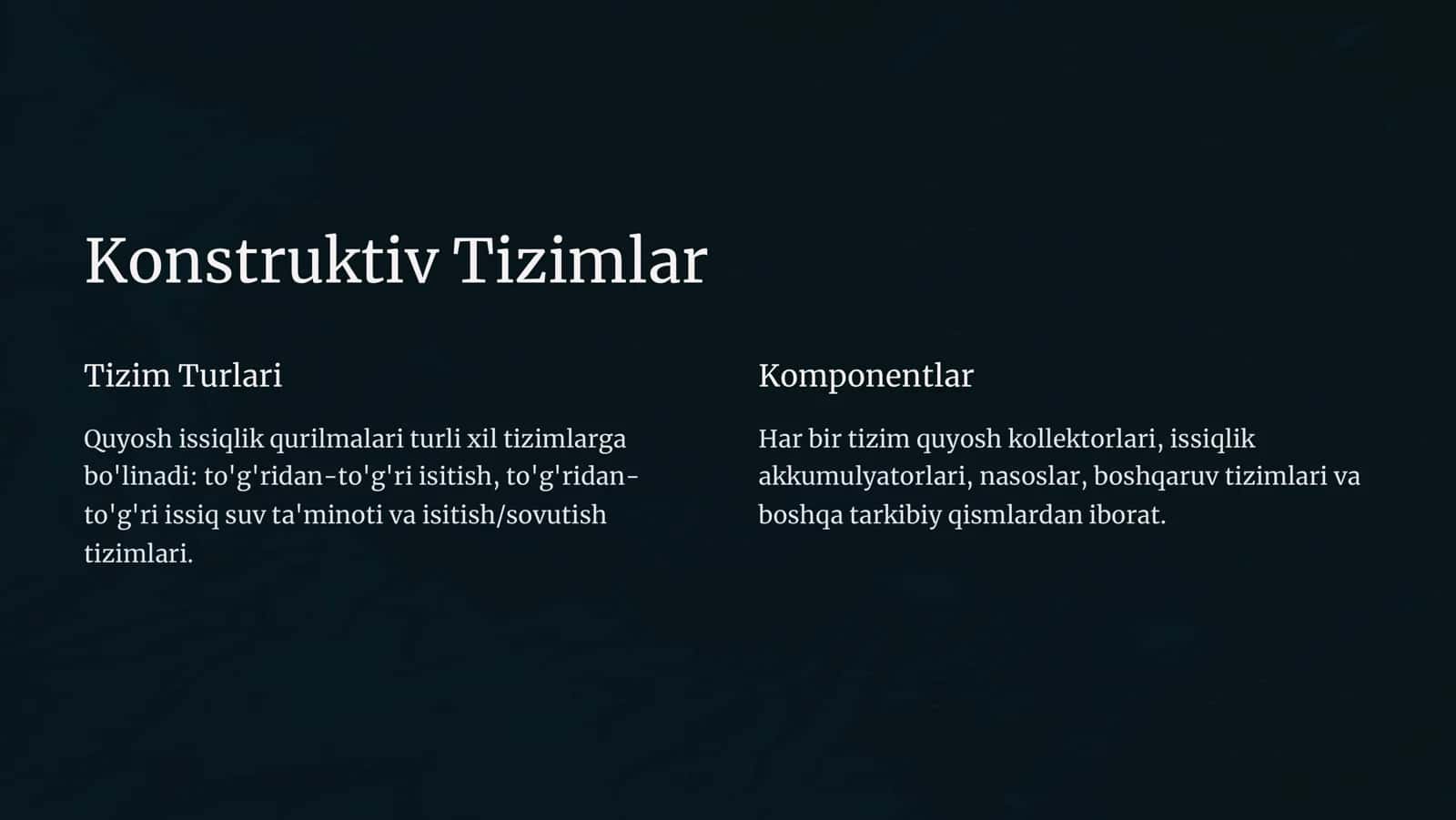 Quyosh Issiqlik Qurilmalari 2