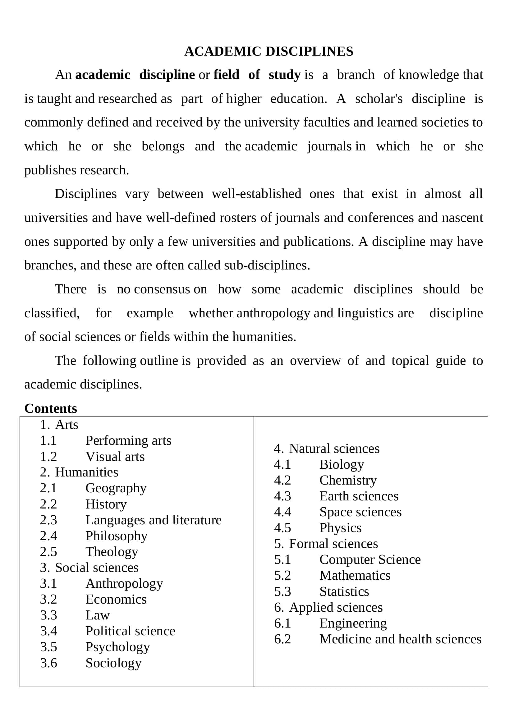 ACADEMIC DISCIPLINES 2