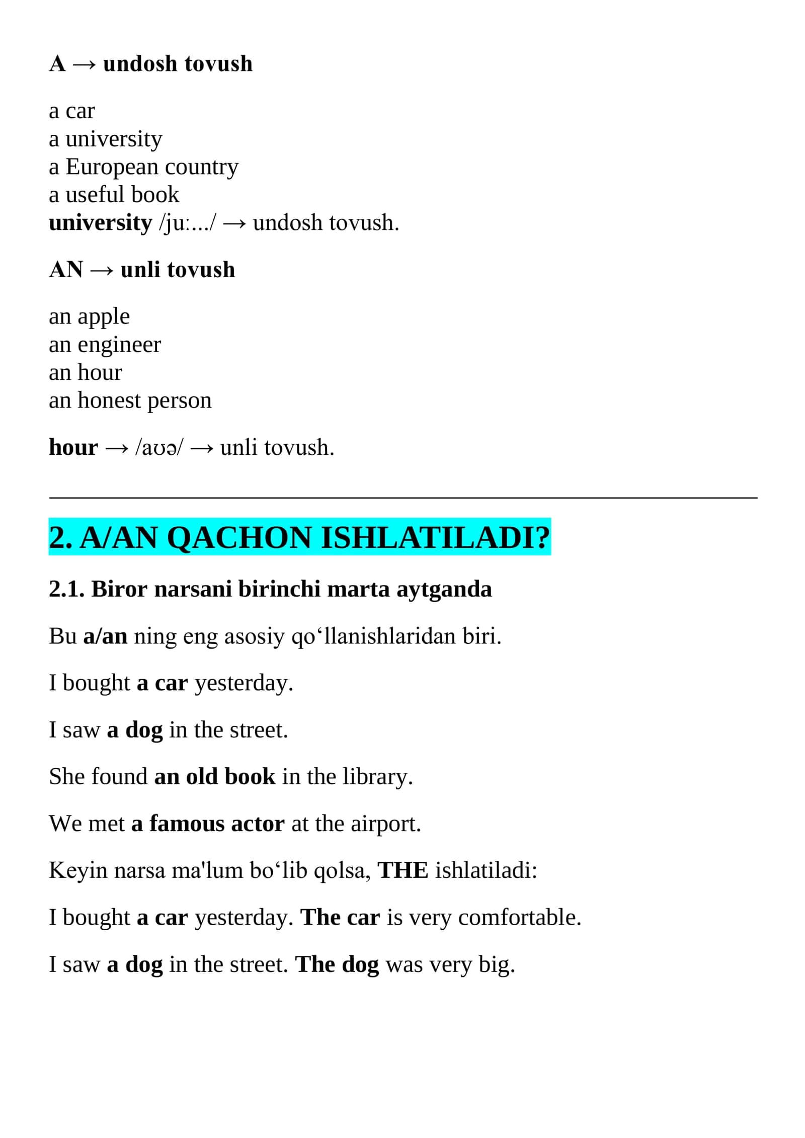 ARTICLES — A / AN / THE / ZERO 2