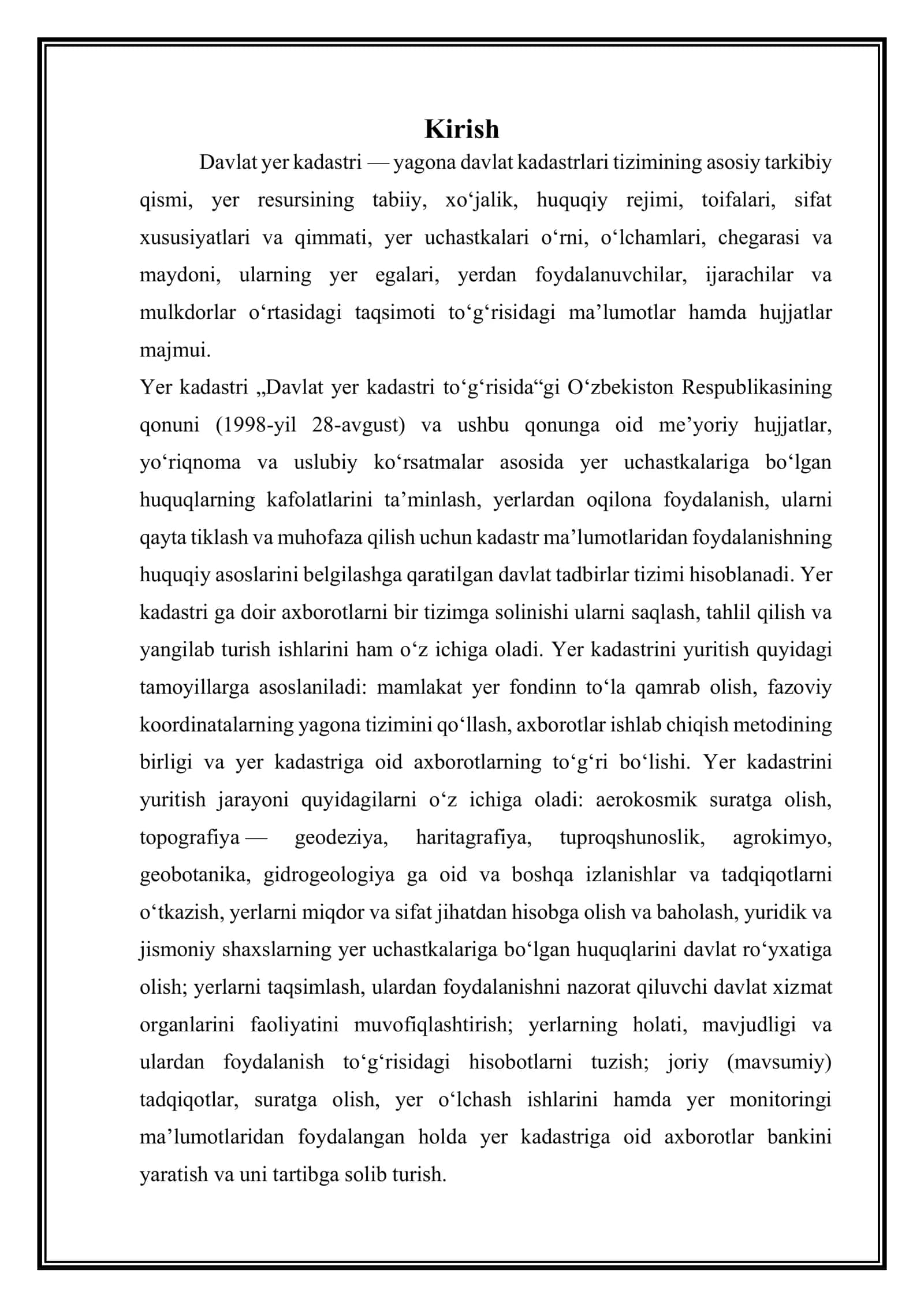 Yer kadastrini yaratish va yuritishda qo‘llaniladigan normativ-huquqiy hujjatlar bilan tanishish 3