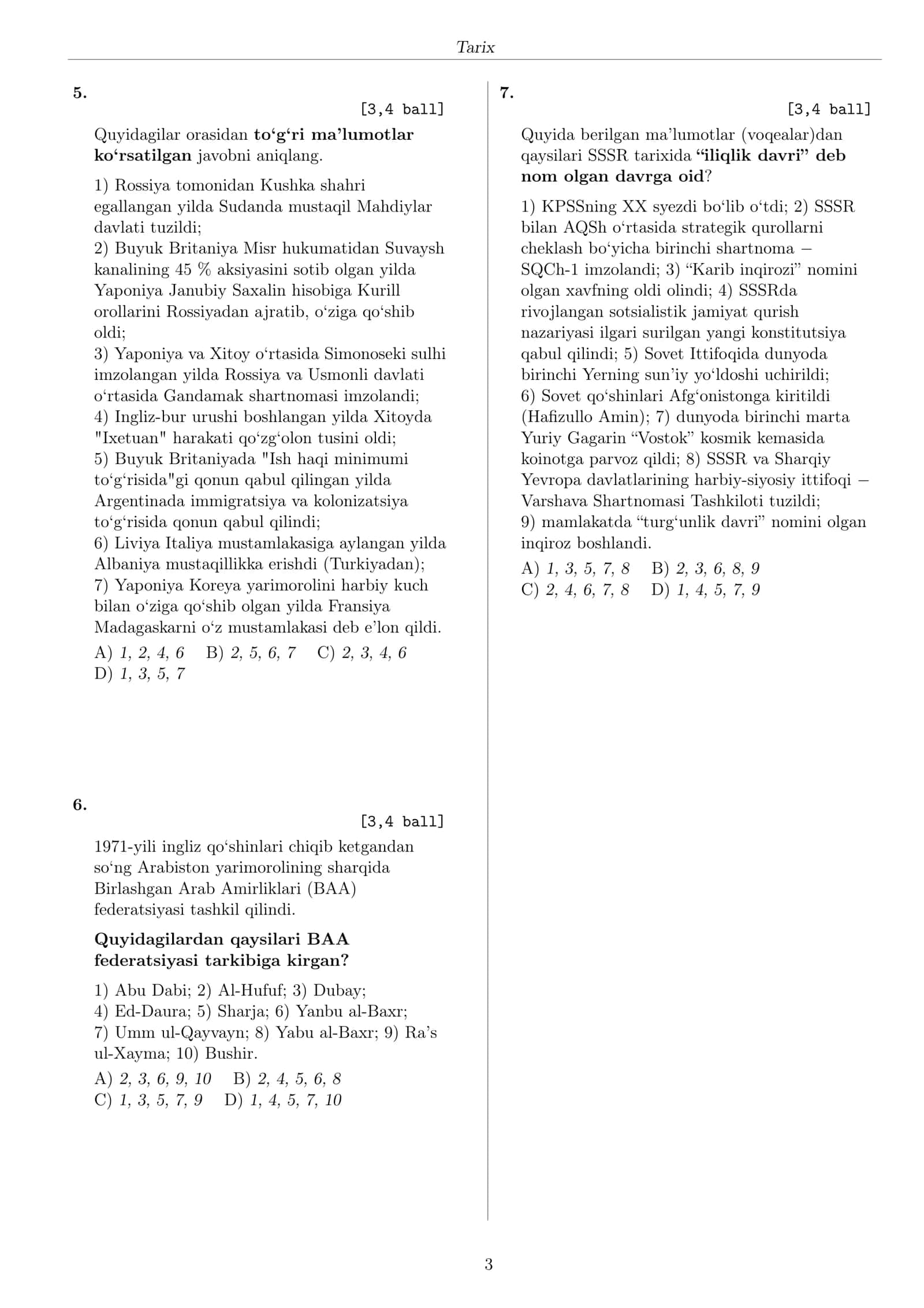 TARIX FANIDAN TEST TOPSHIRIQLARI KITOBI 3