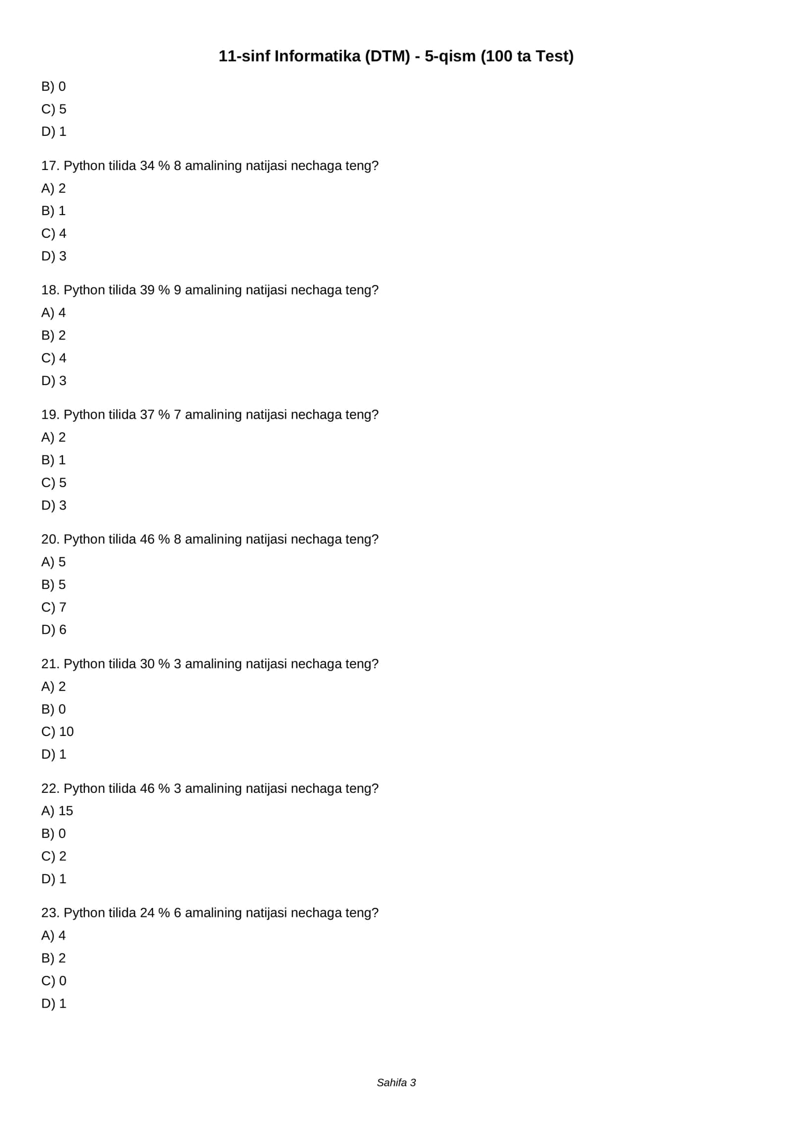 11-sinf Informatika (DTM) - 5-qism (100 ta Test) 3