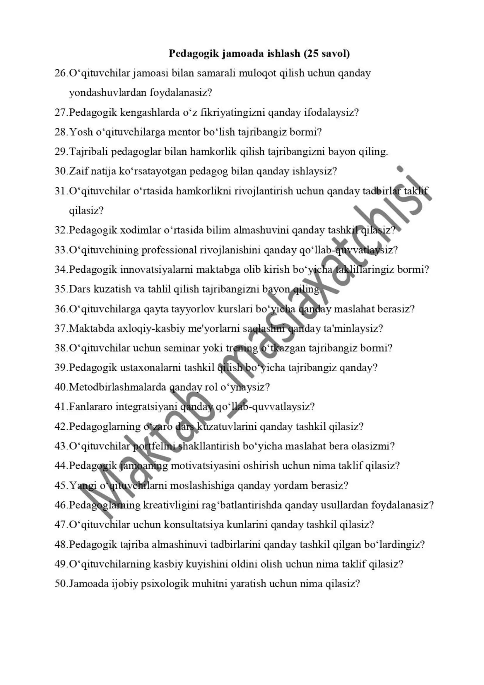 Maktab maslahatchisi suhbat savollari 500 ta 3