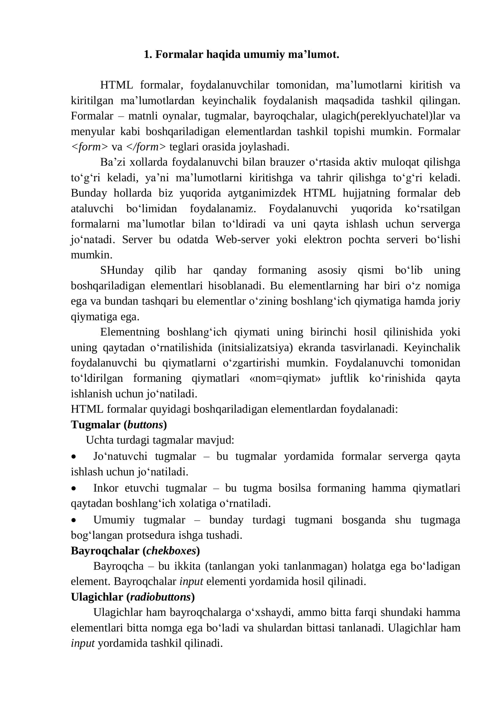 HTML formalar bilan ishlash 3