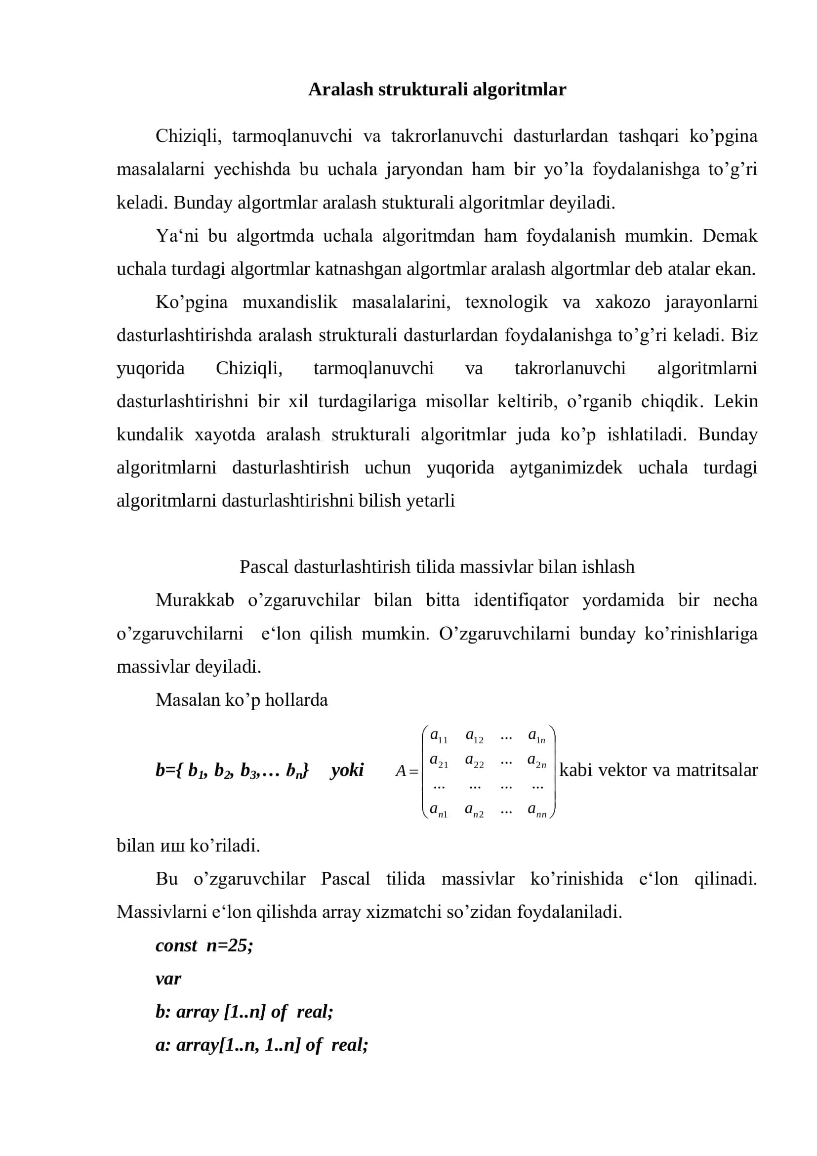 Aralash strukturali algoritmlar 3