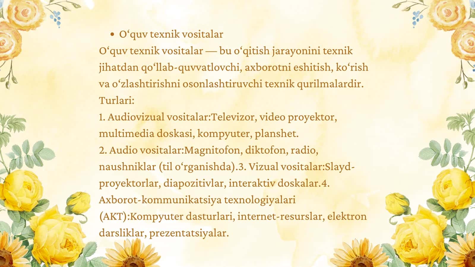 Taʼlimiy vositalar.  Oʻquv texnik vositalar 3