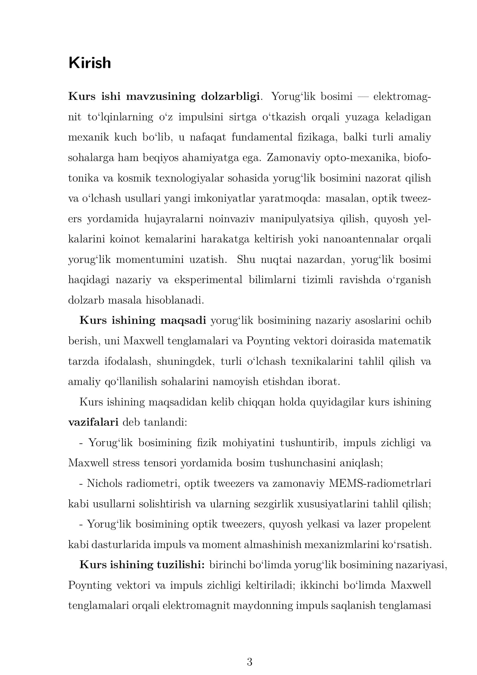 Yorug‘lik bosimi kurs ishi 3