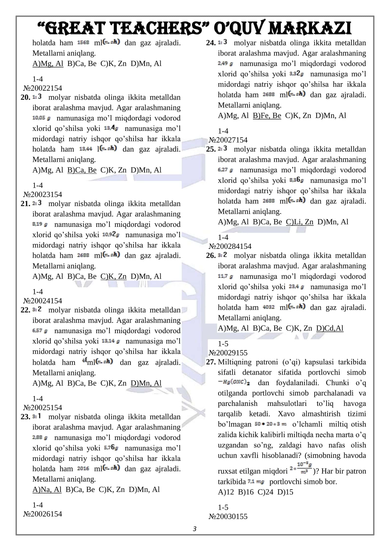 Kimyo -1000 ta test 3