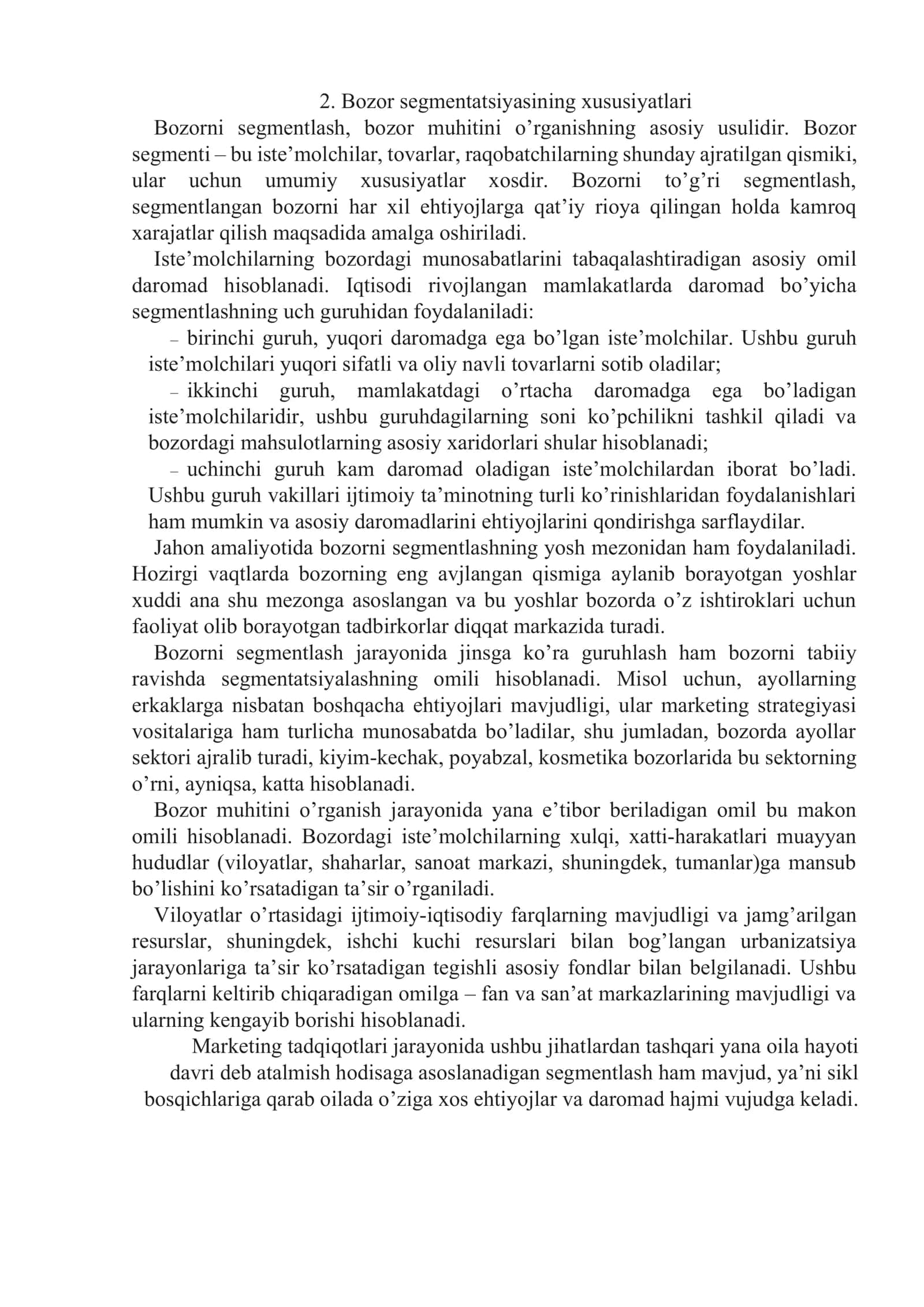 Bozor segmentatsiyasi va xaridorlar turlari 3