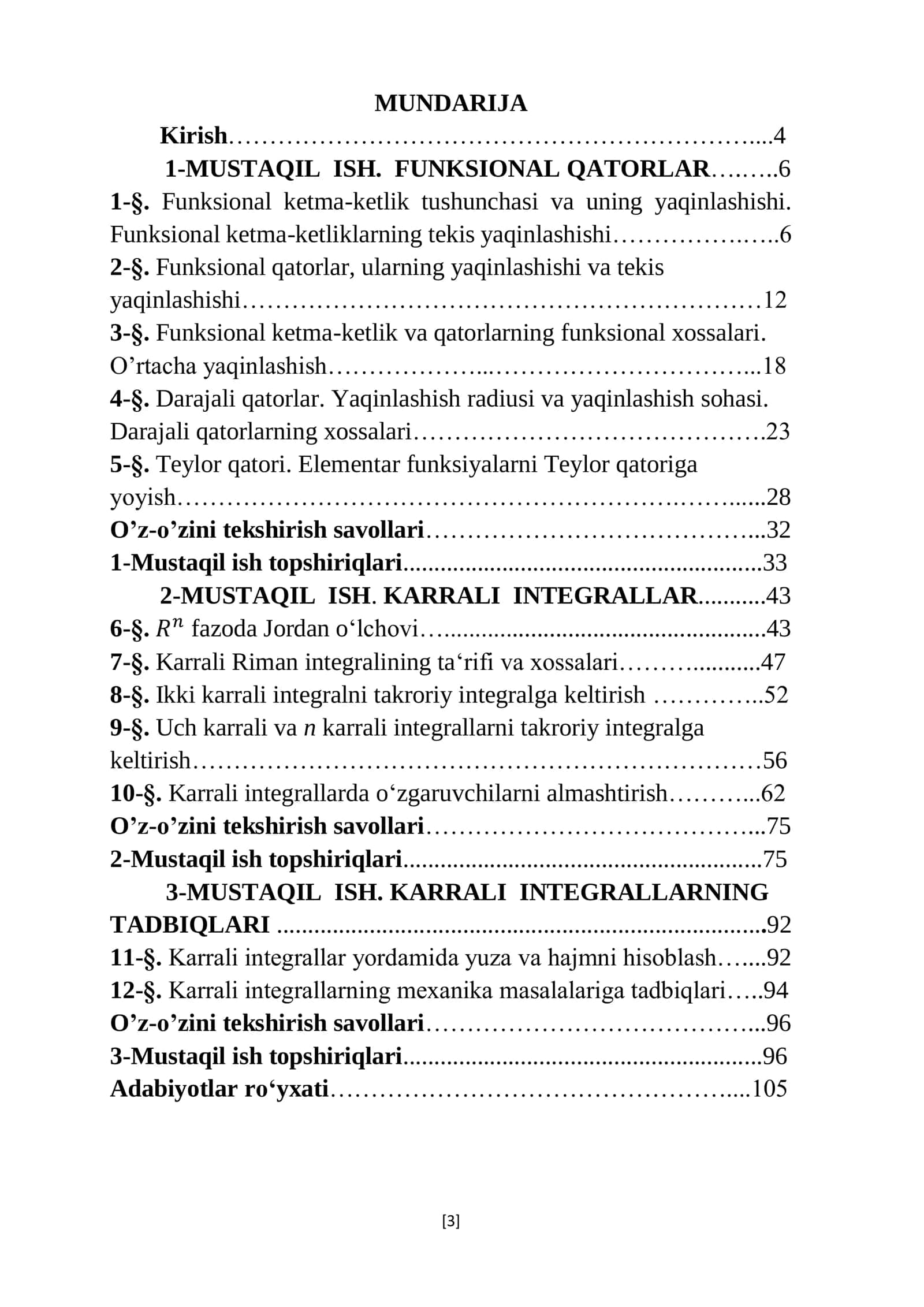 Matematik Analizdan Mustaqil Ishlar 3
