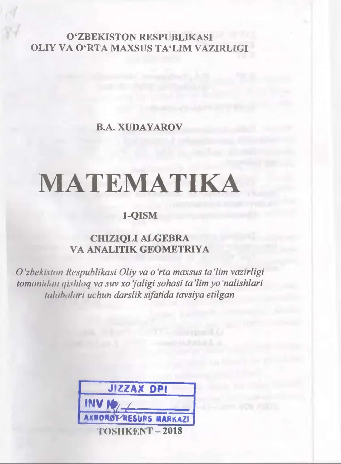 Matematika - CHIZIQLI ALGEBRA VA ANALITIK GEOMETRIYA 3