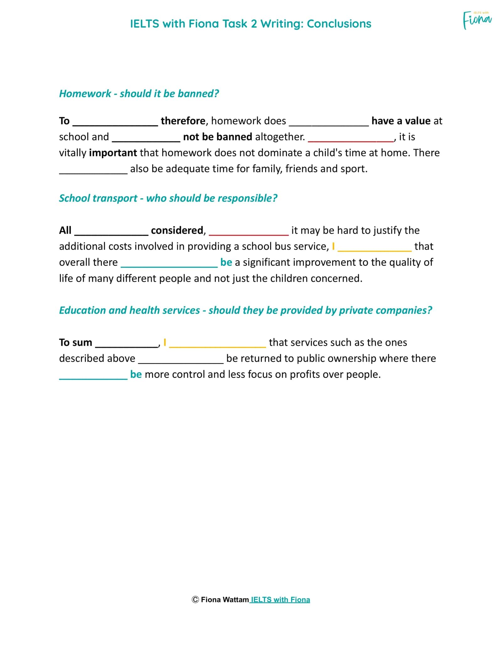 IELTS with Fiona Task 2 Writing: Conclusions 3