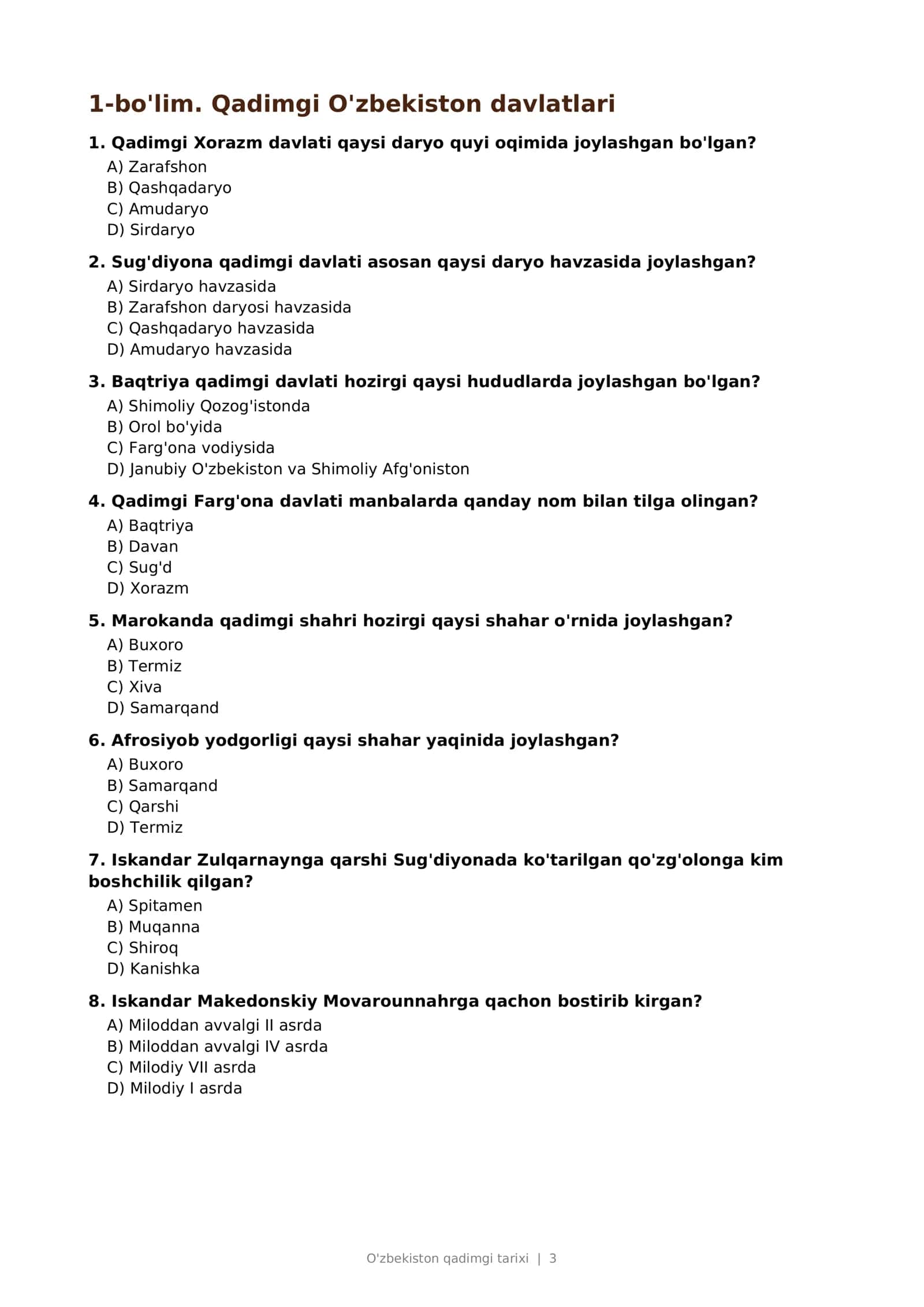 O'zbekiston qadimgi va ilk o'rta asrlar tarixi 3