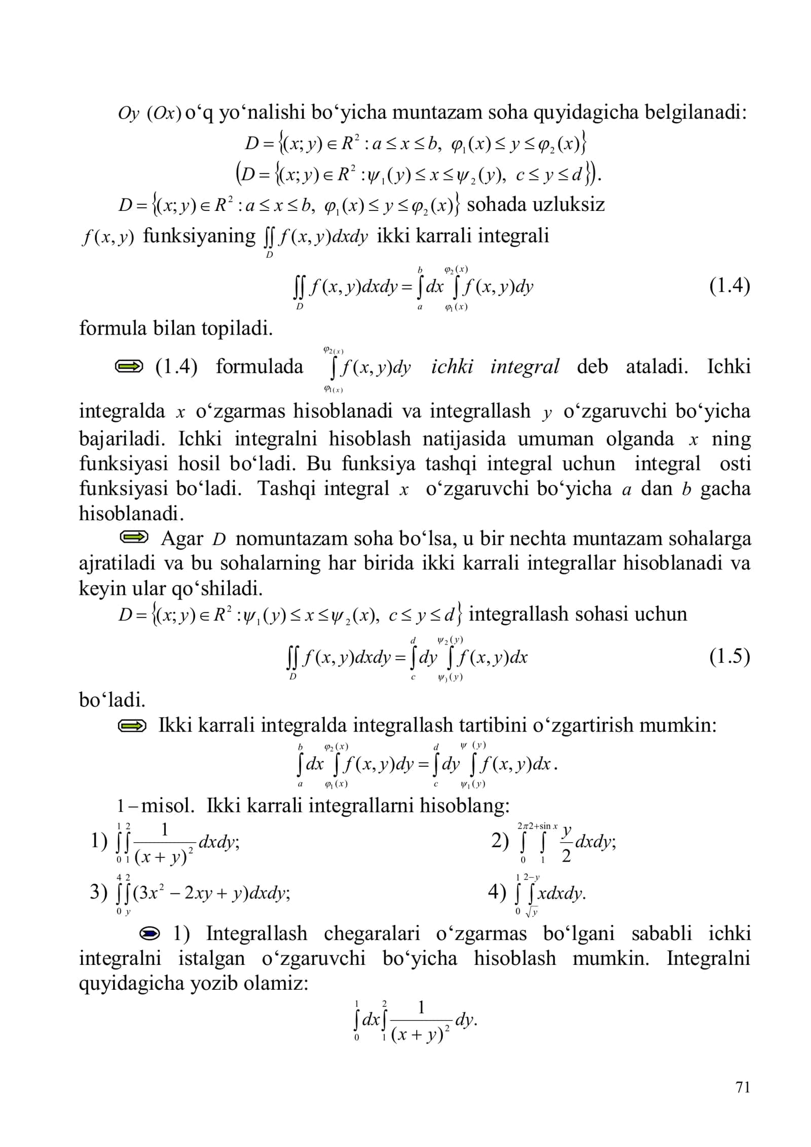 BIR NECHA O‘ZGARUVCHI FUNKSIYALARINING INTEGRAL HISOBI 3