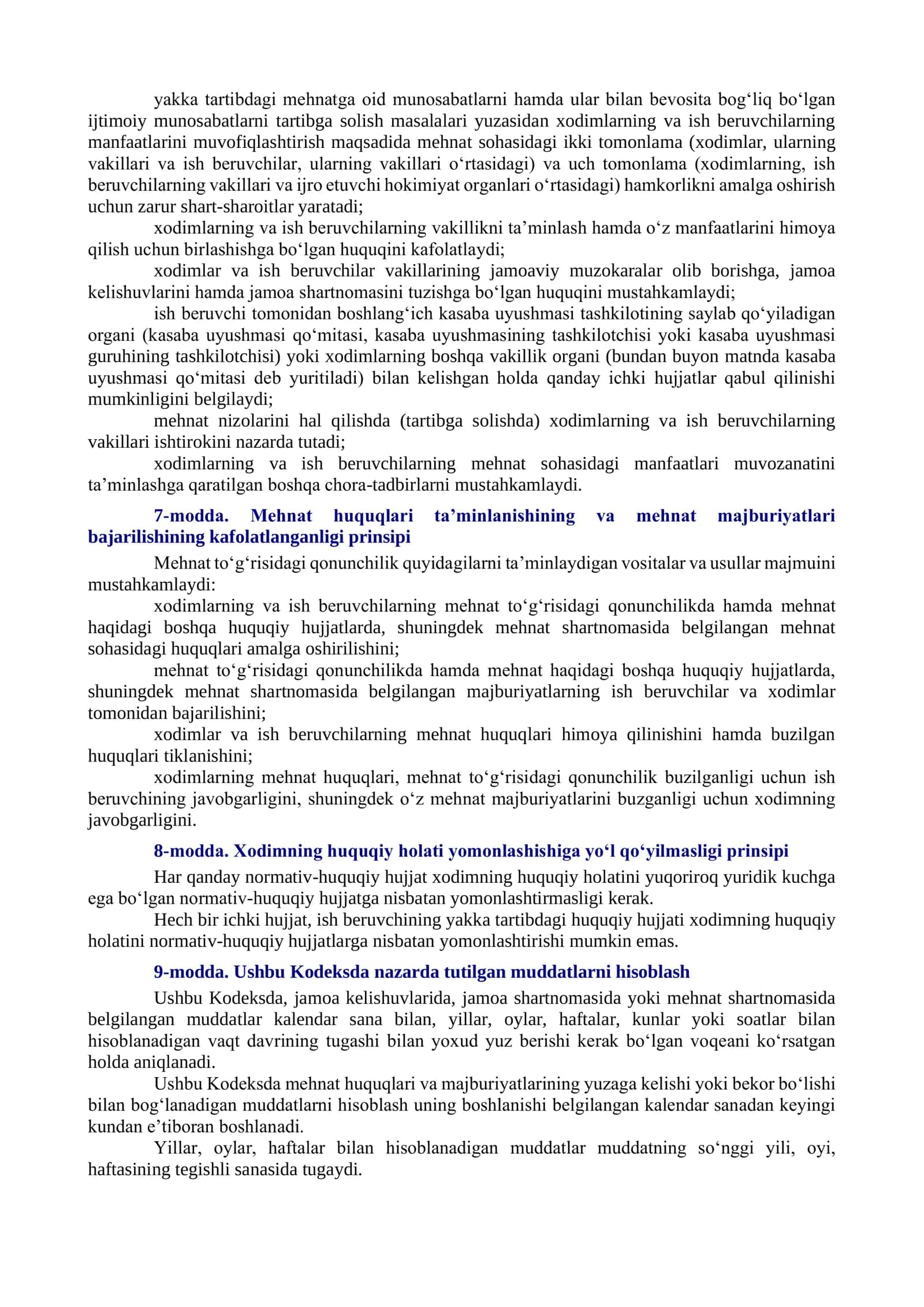 O‘ZBEKISTON RESPUBLIKASINING MEHNAT KODEKSI 3