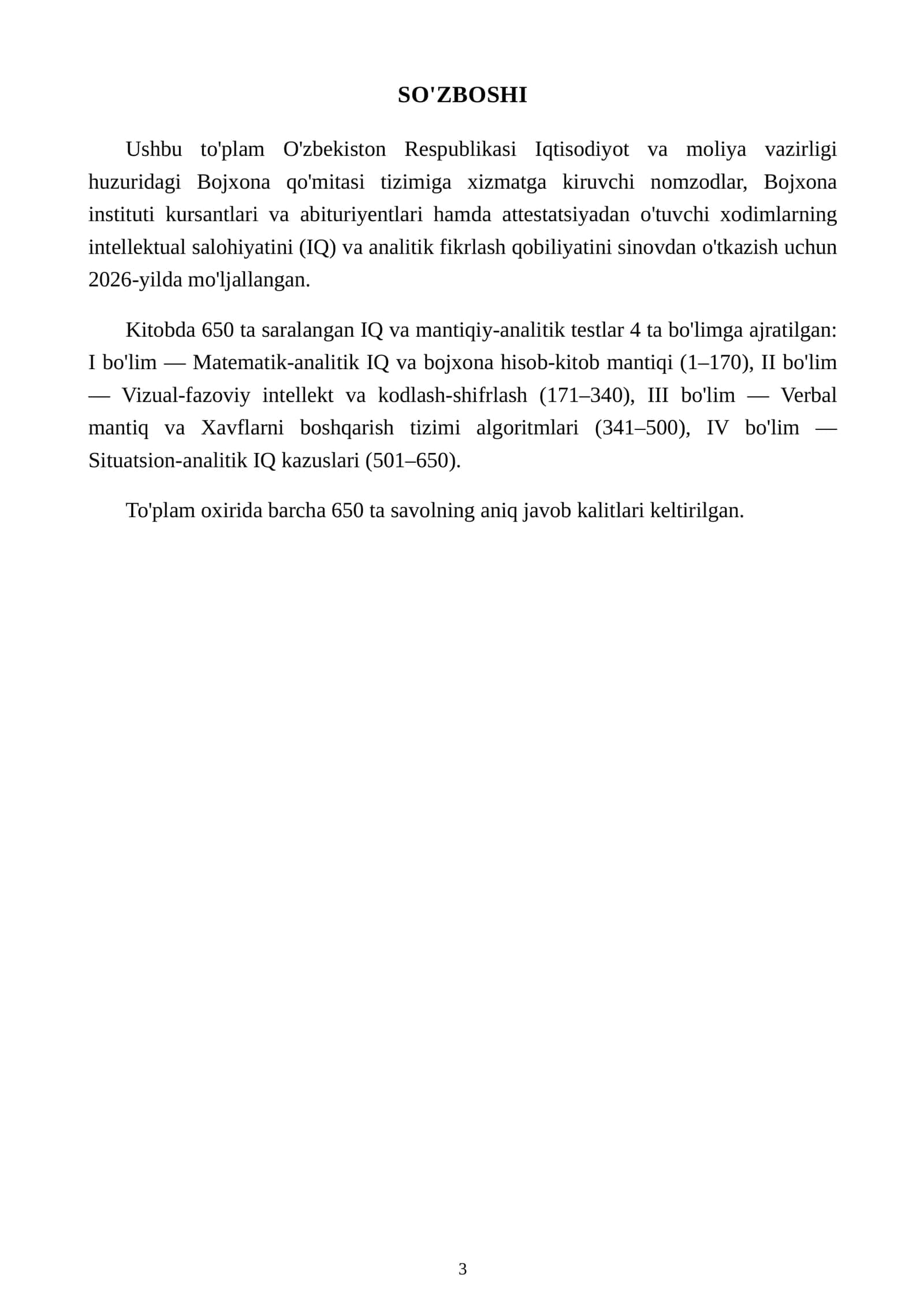 Bojxona IQ testlar 650 ta test. 2025-2027 3