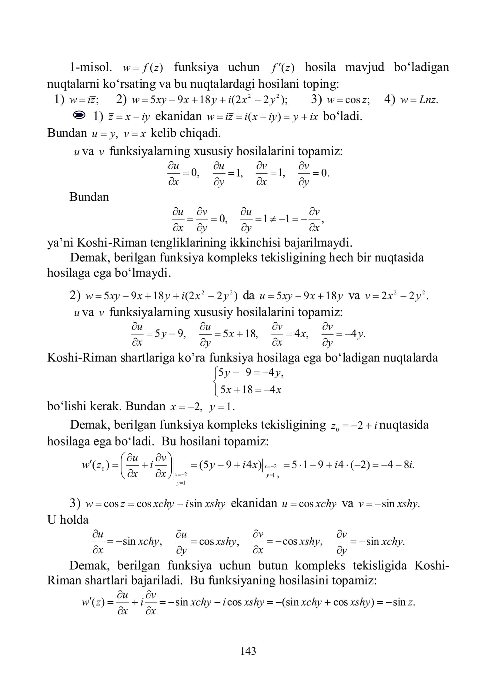 2.3. KOMPLEKS O‘ZGARUVCHI FUNKSIYASINI DIFFERENSIALLASH 3