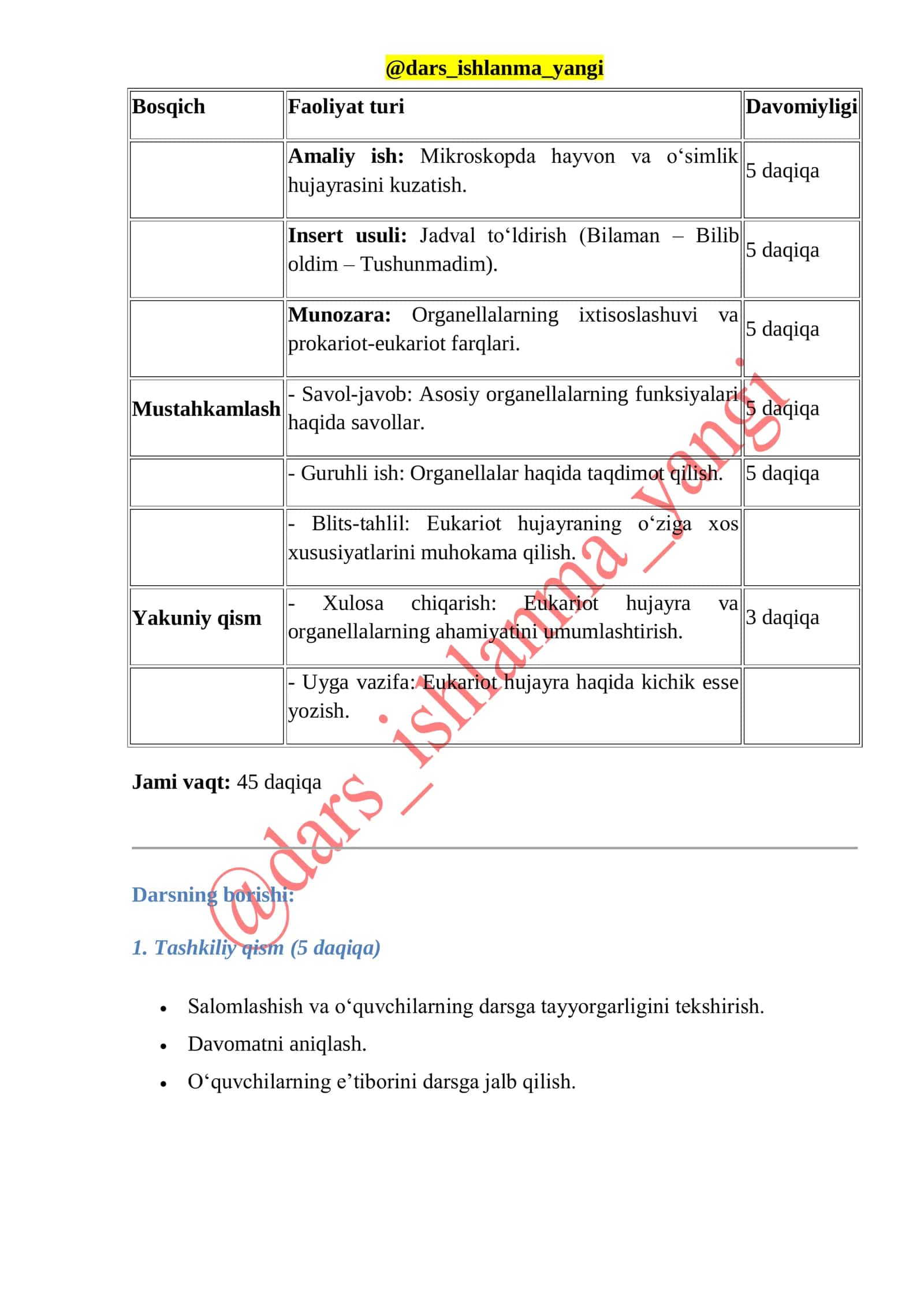 Eukariot hujayralar Dars Ishlanmasi 3