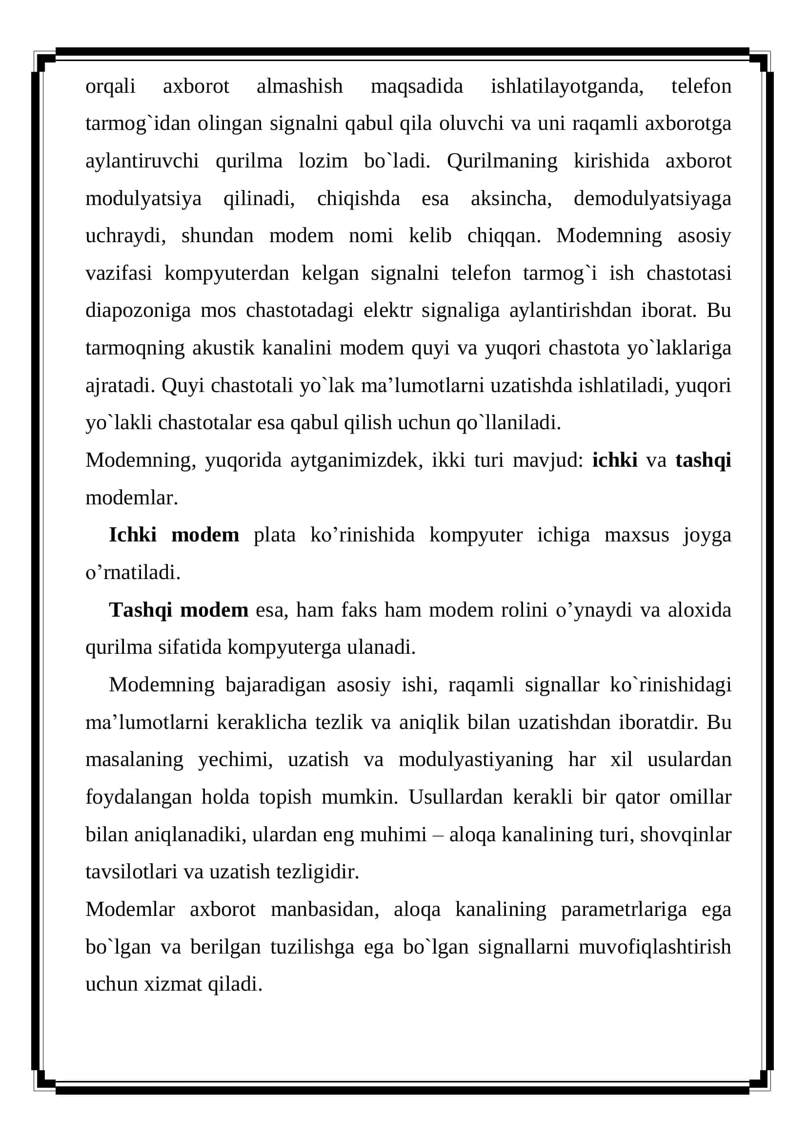 MODEM VA UNING TURLARI 3