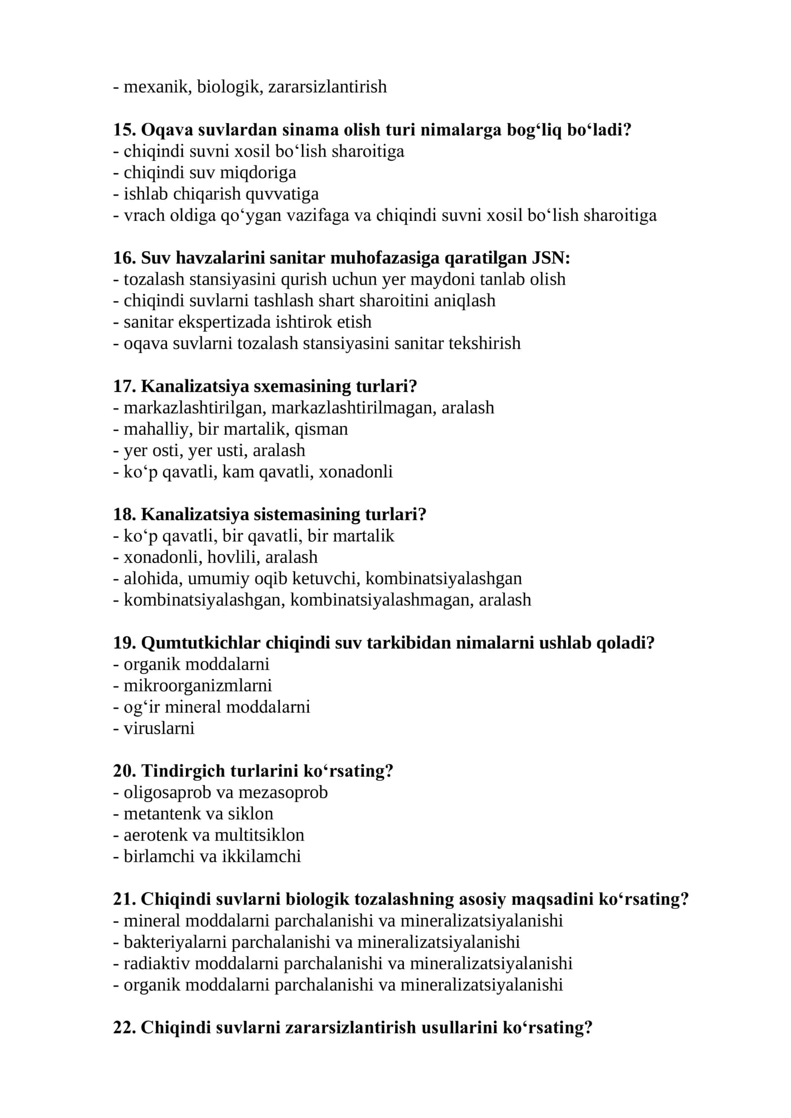 Kommunal gigiyena test savollari 2026 3