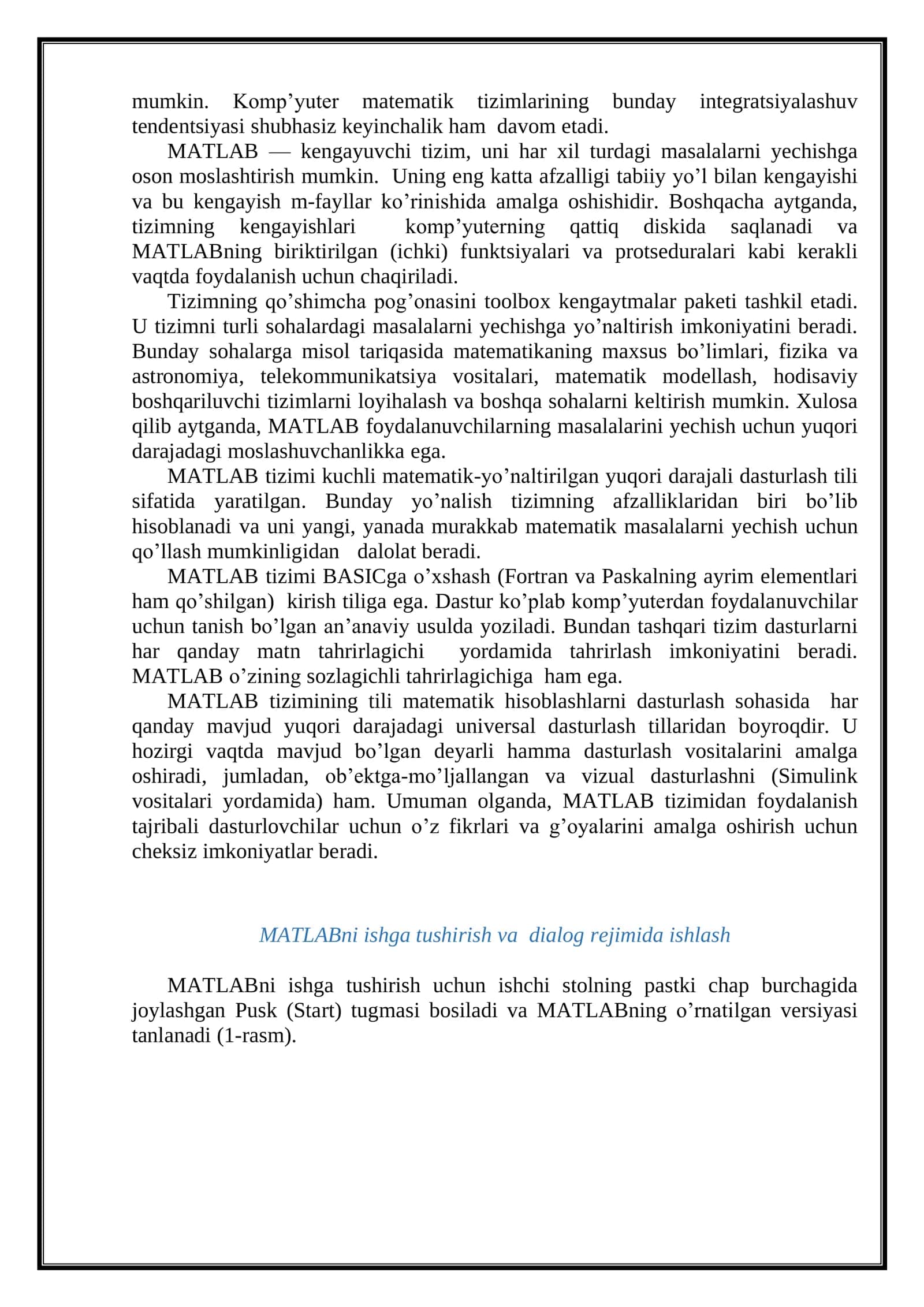 MATLAB tizimining imkoniyatlari 3