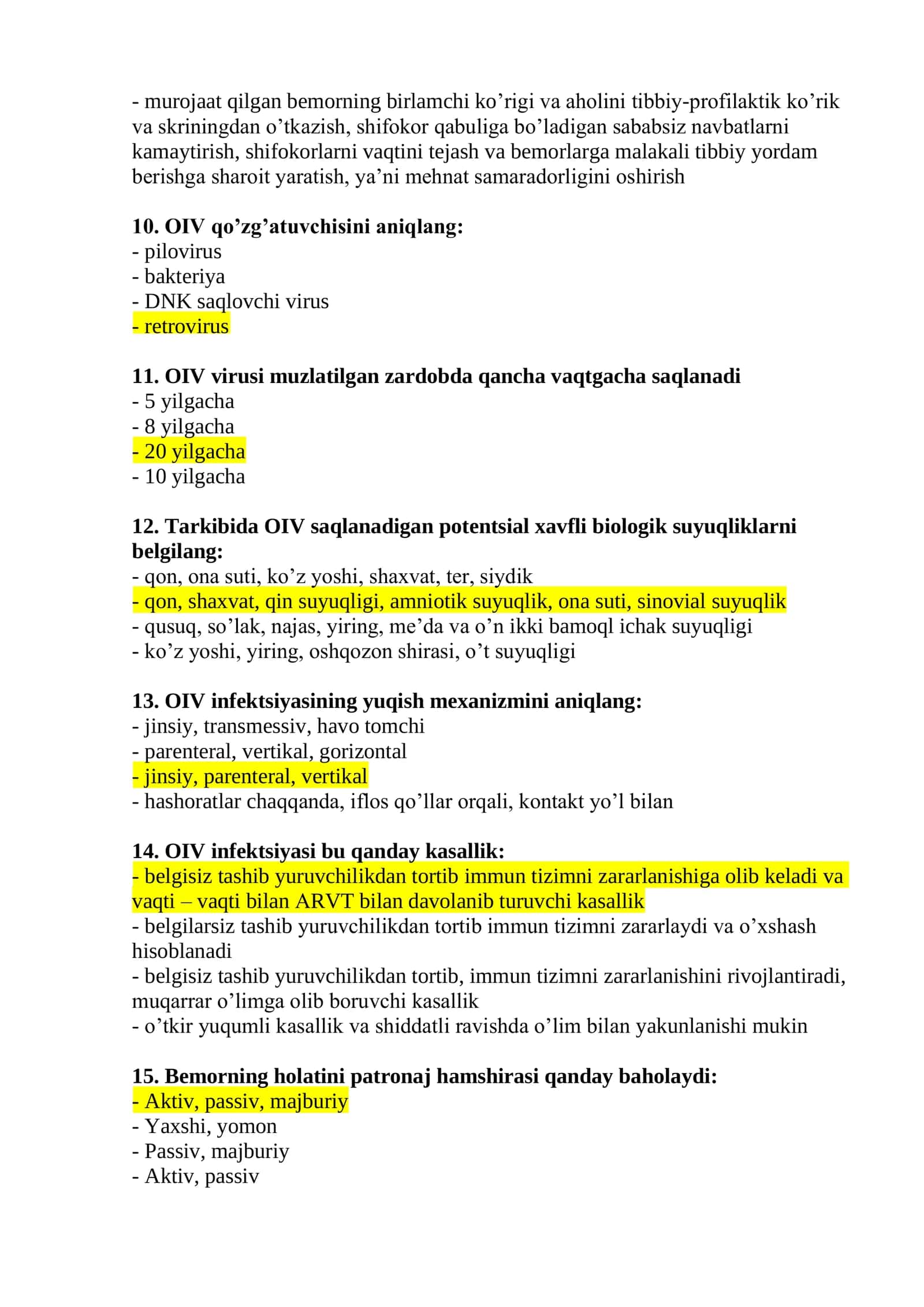 Hamshiralik ishi (patronaj hamshiralari) mutaxassisligi bo’yicha test savollari argos 3