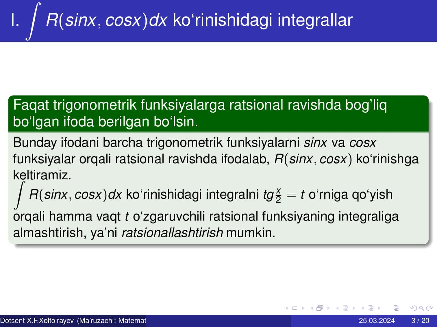 TRIGONOMETRIK IFODALARNI INTEGRALLASH 3