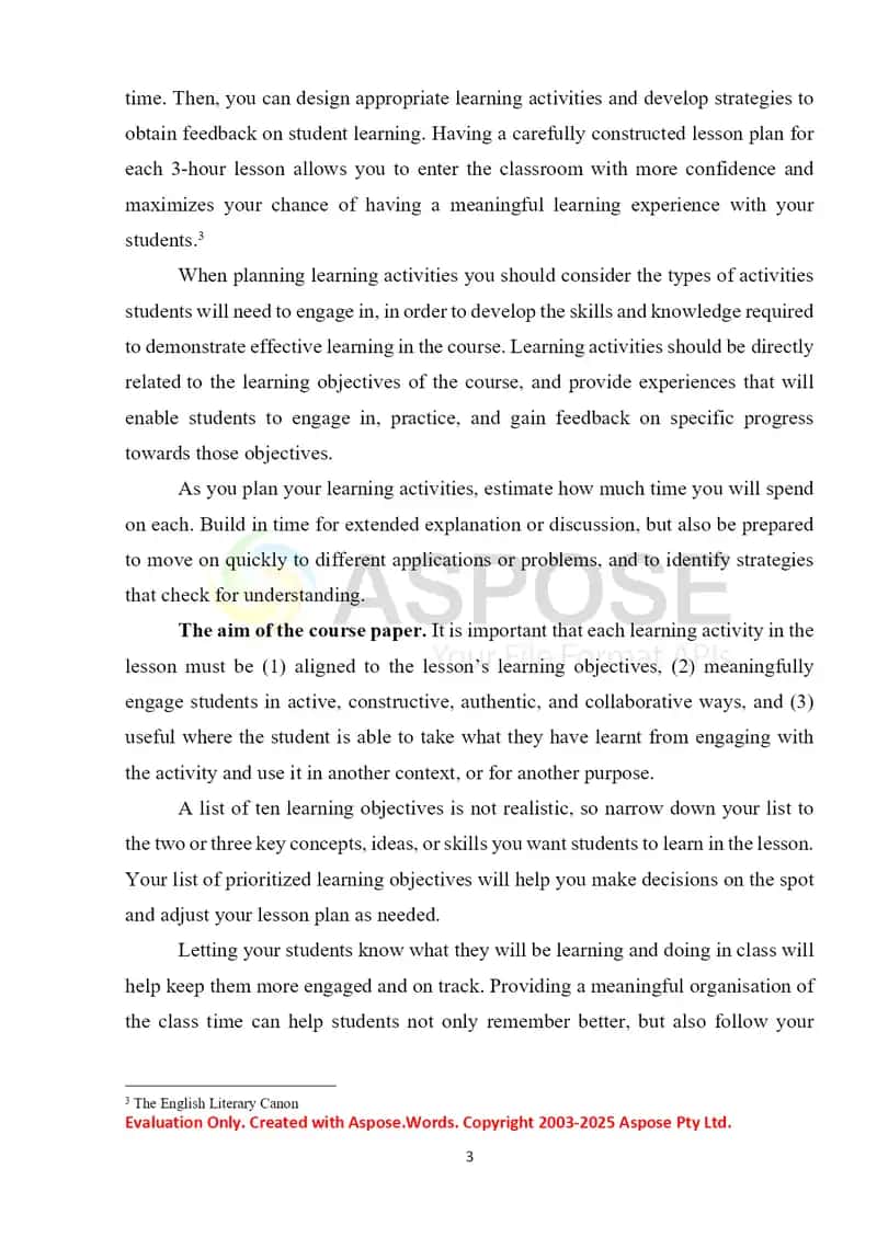 Lesson Plan Aims and Anticipated Problems 3