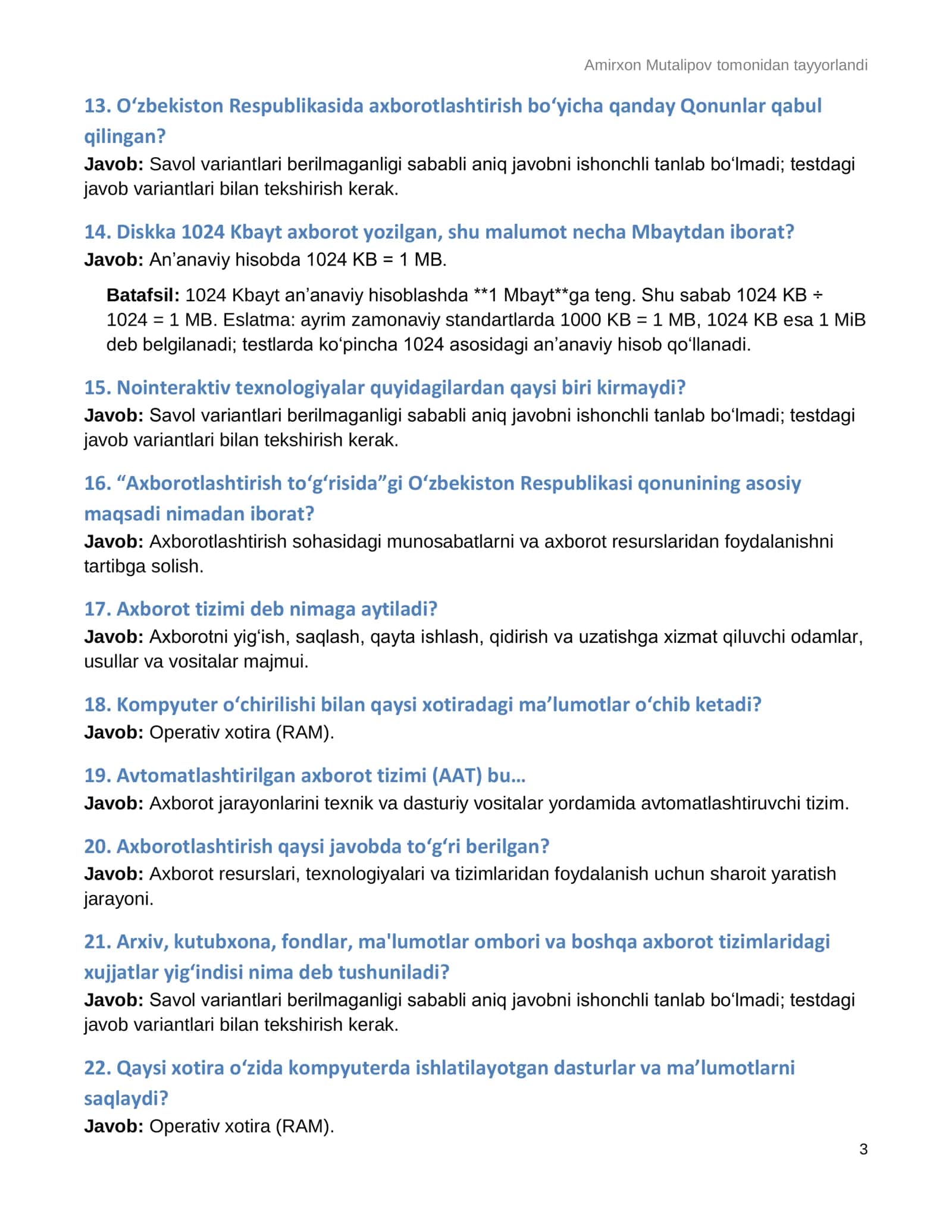 ARGOS Axborot texnologiyalari — 290 ta savol-javob | 2027 3