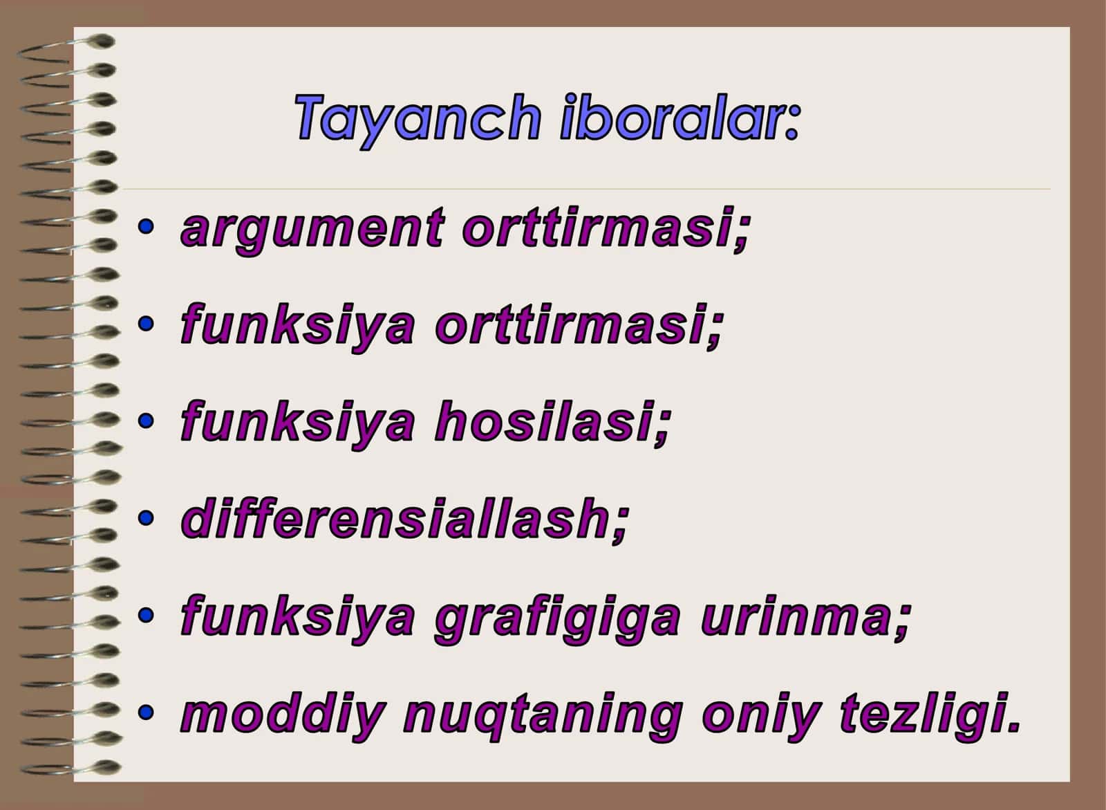 Funksiya hosilasining ta’rifi 3