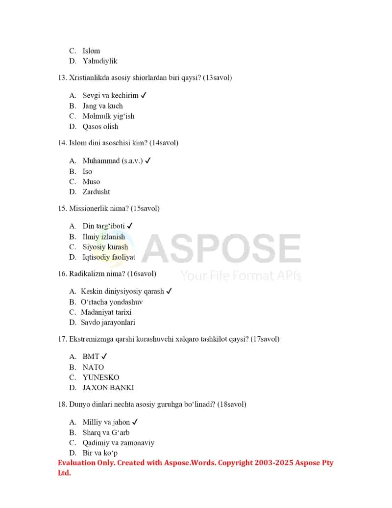 Dinshunoslik Test 3