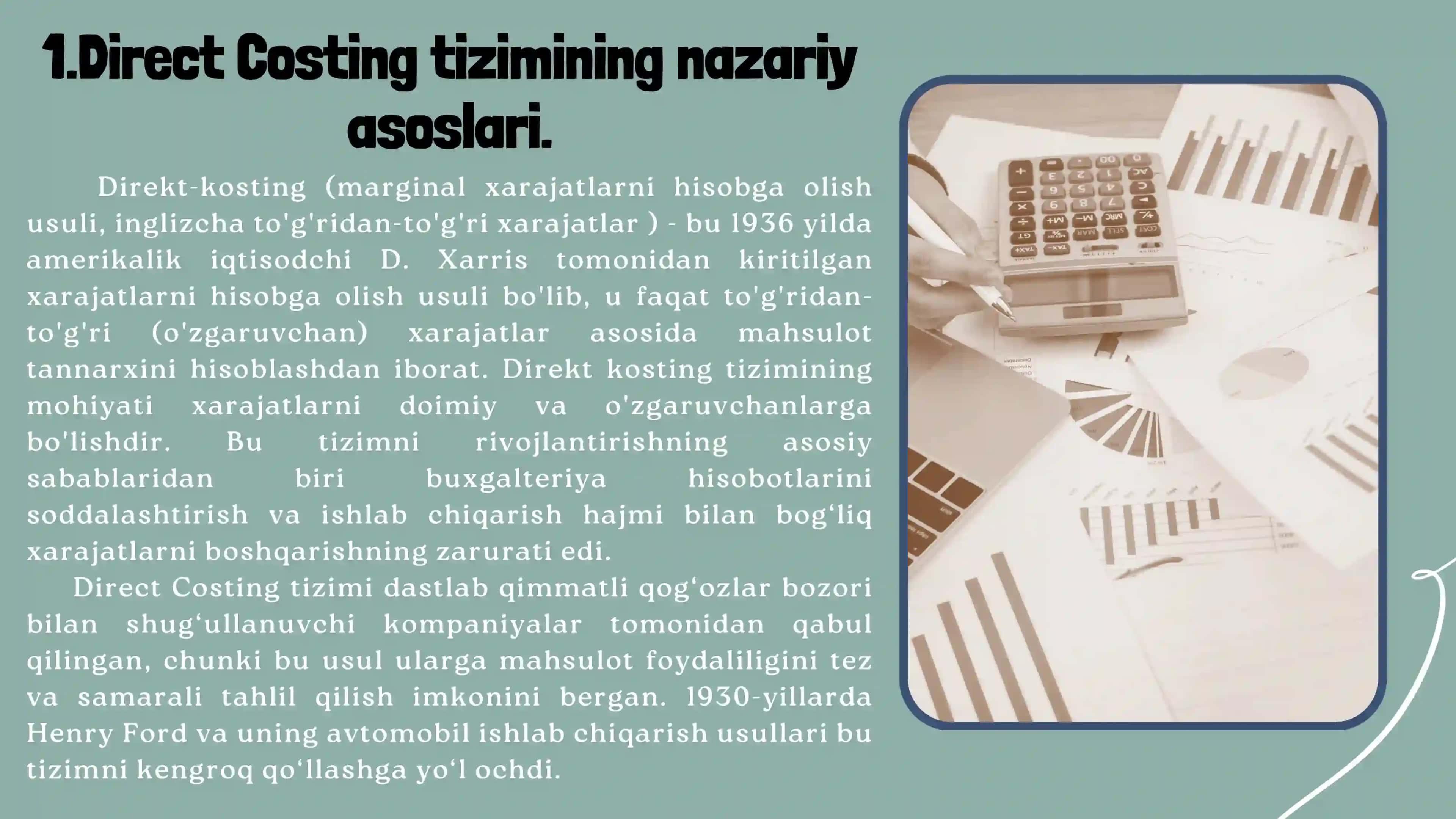 Tannarxning o‘zgaruvchan xarajatlar bo‘yicha kalkulyatsiyasi (Direct costing) 3