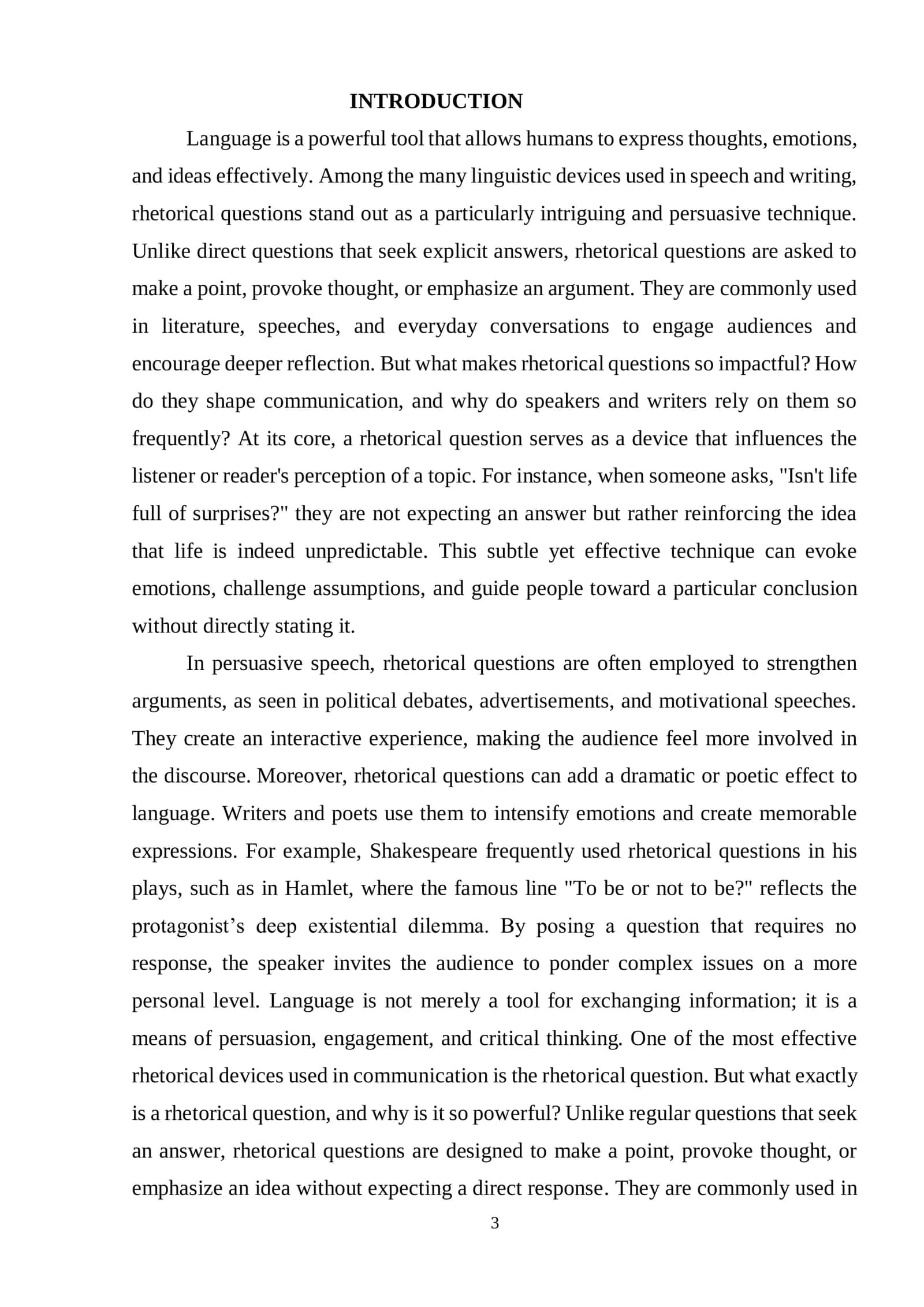 Detailed analysis of the theoretical and analytical aspects of rhetorical questions in language lear 3