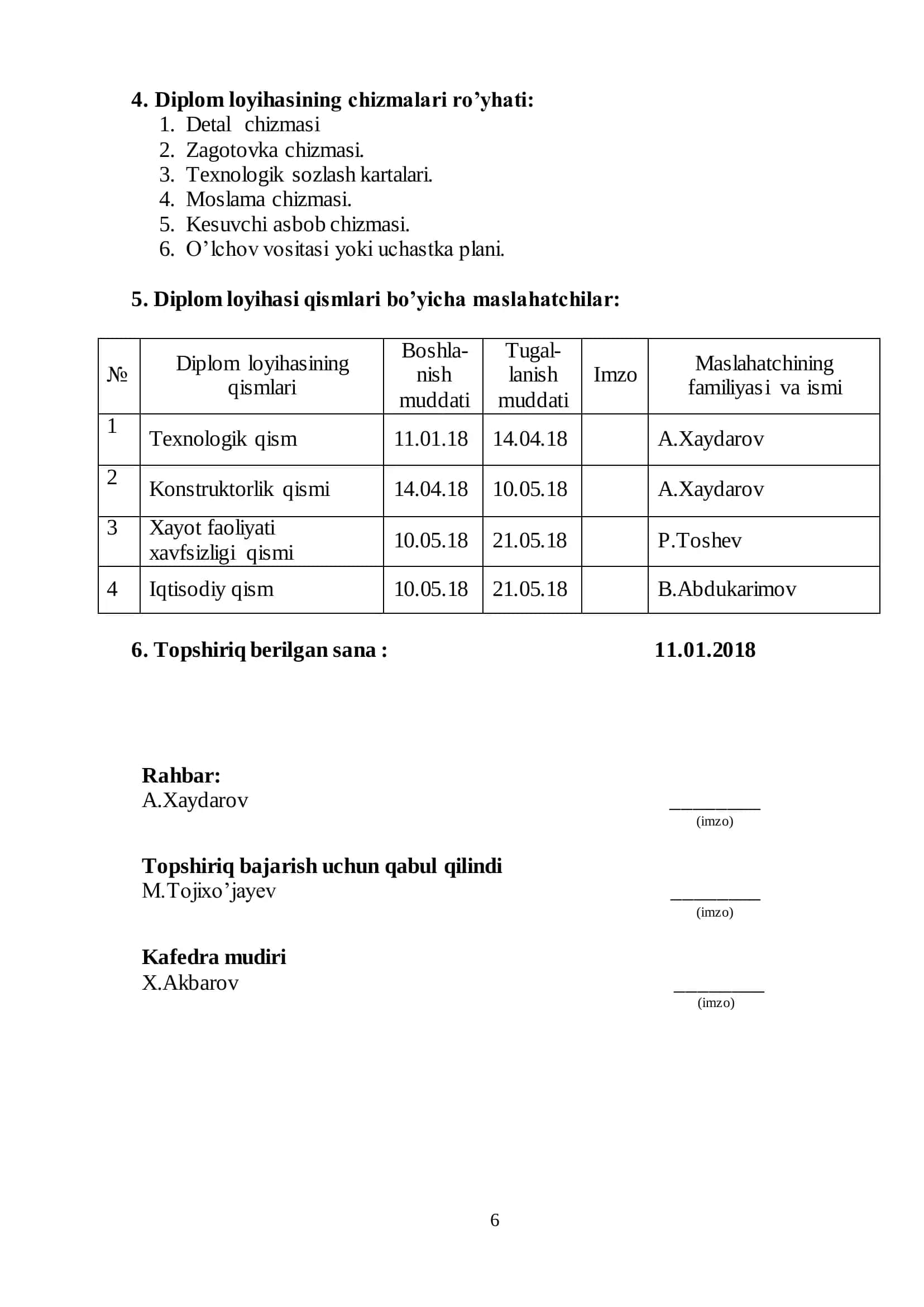 Diploma Loyihasi "Andijon energota'mir" MCHJ sharoitlari uchun "1160806 Shtok" detalini tayyorlash 3