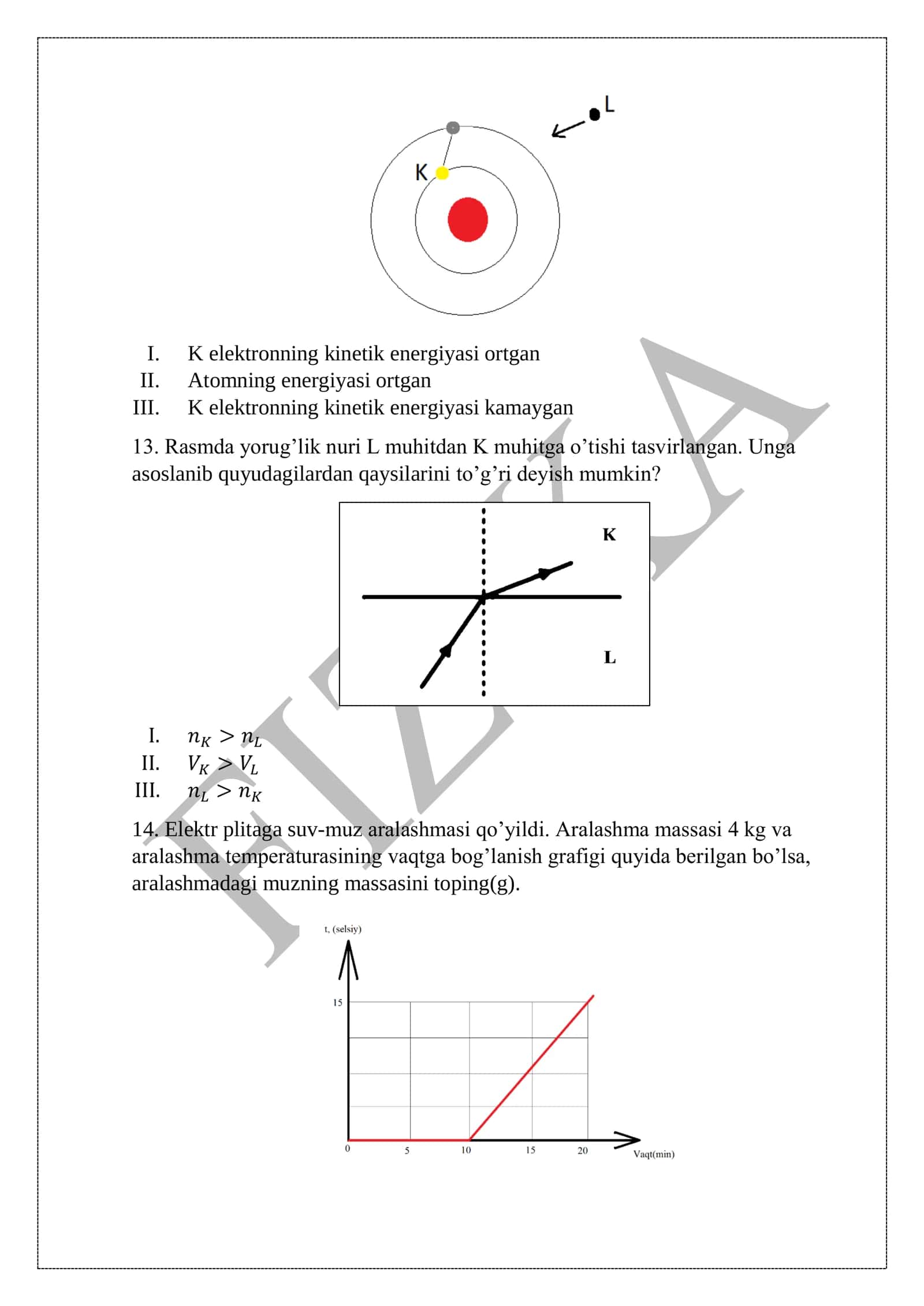 Maktabga ishga kirish uchun tushadigan Fizika test savollari 3
