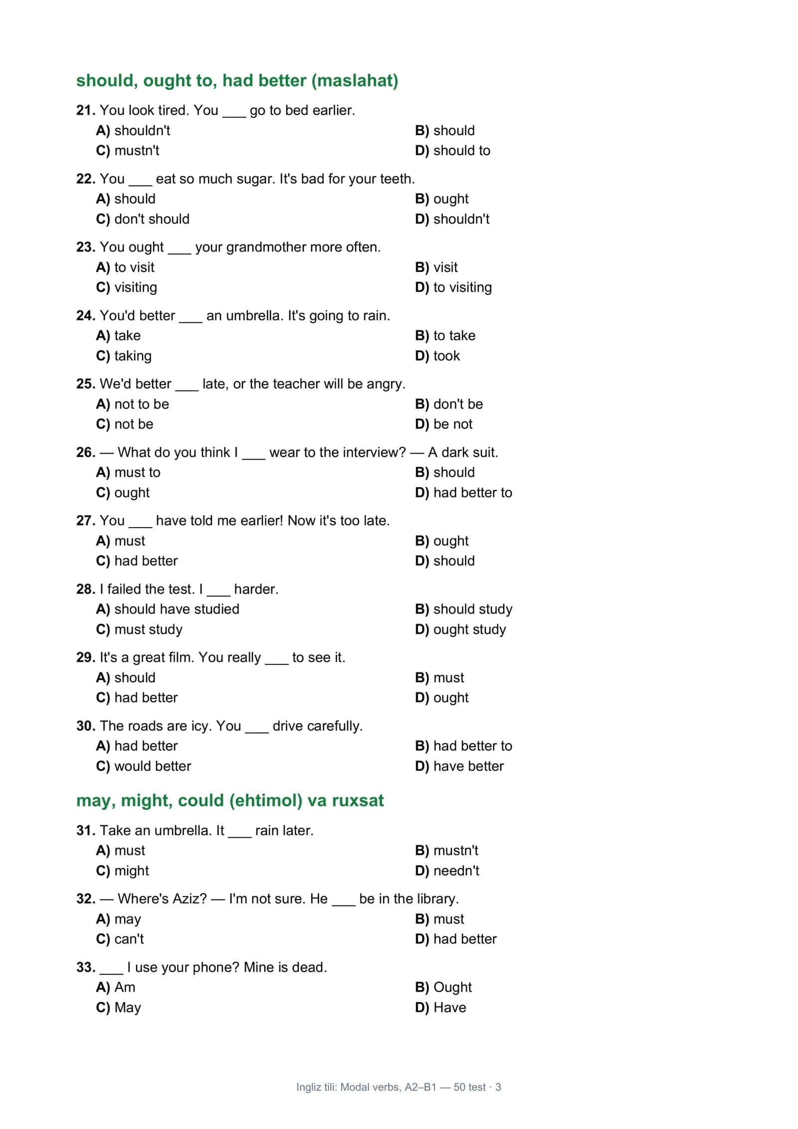 Ingliz tili: Modal verbs, A2–B1 3