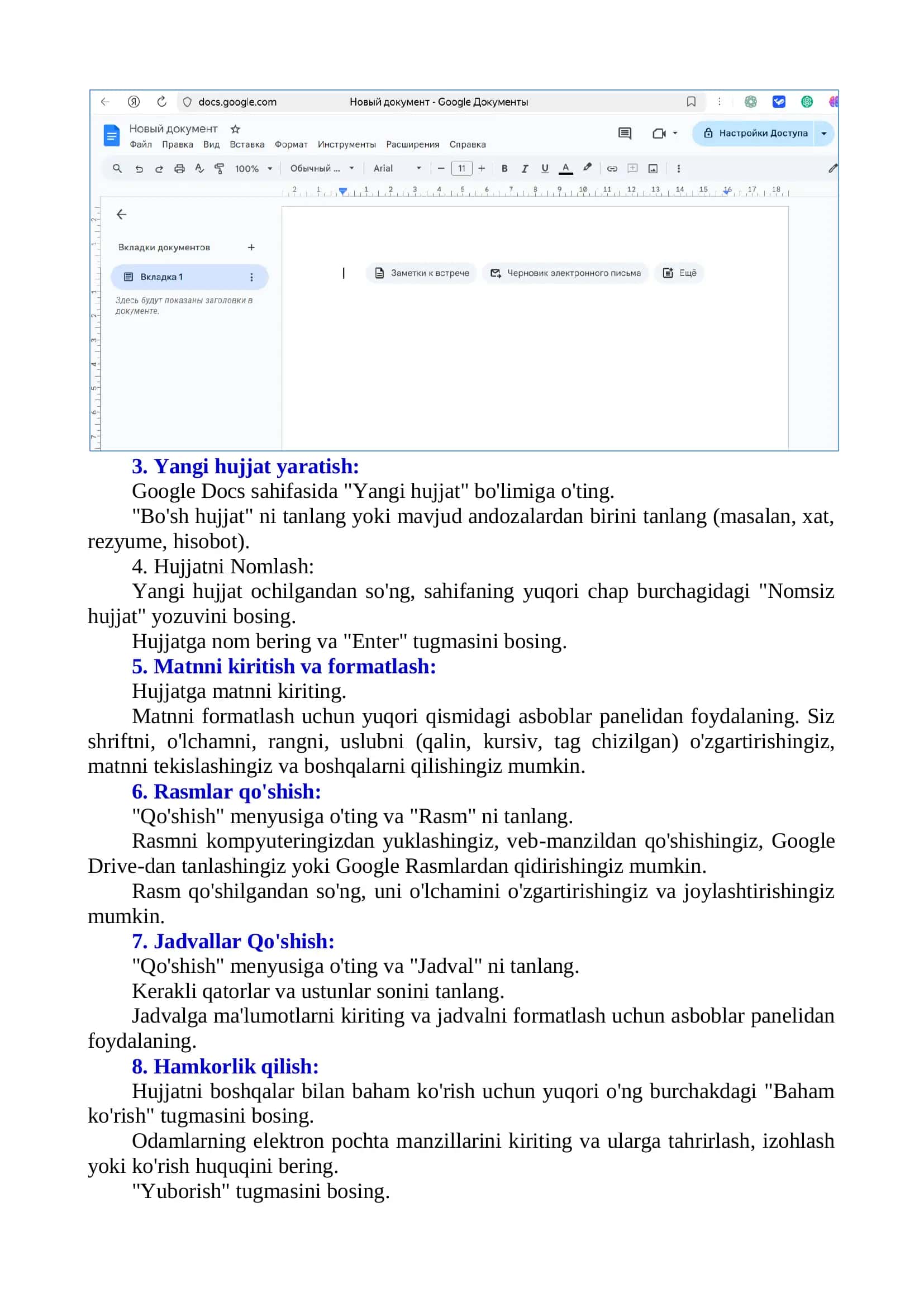 Google Docs va onlayn muharrirlari 3