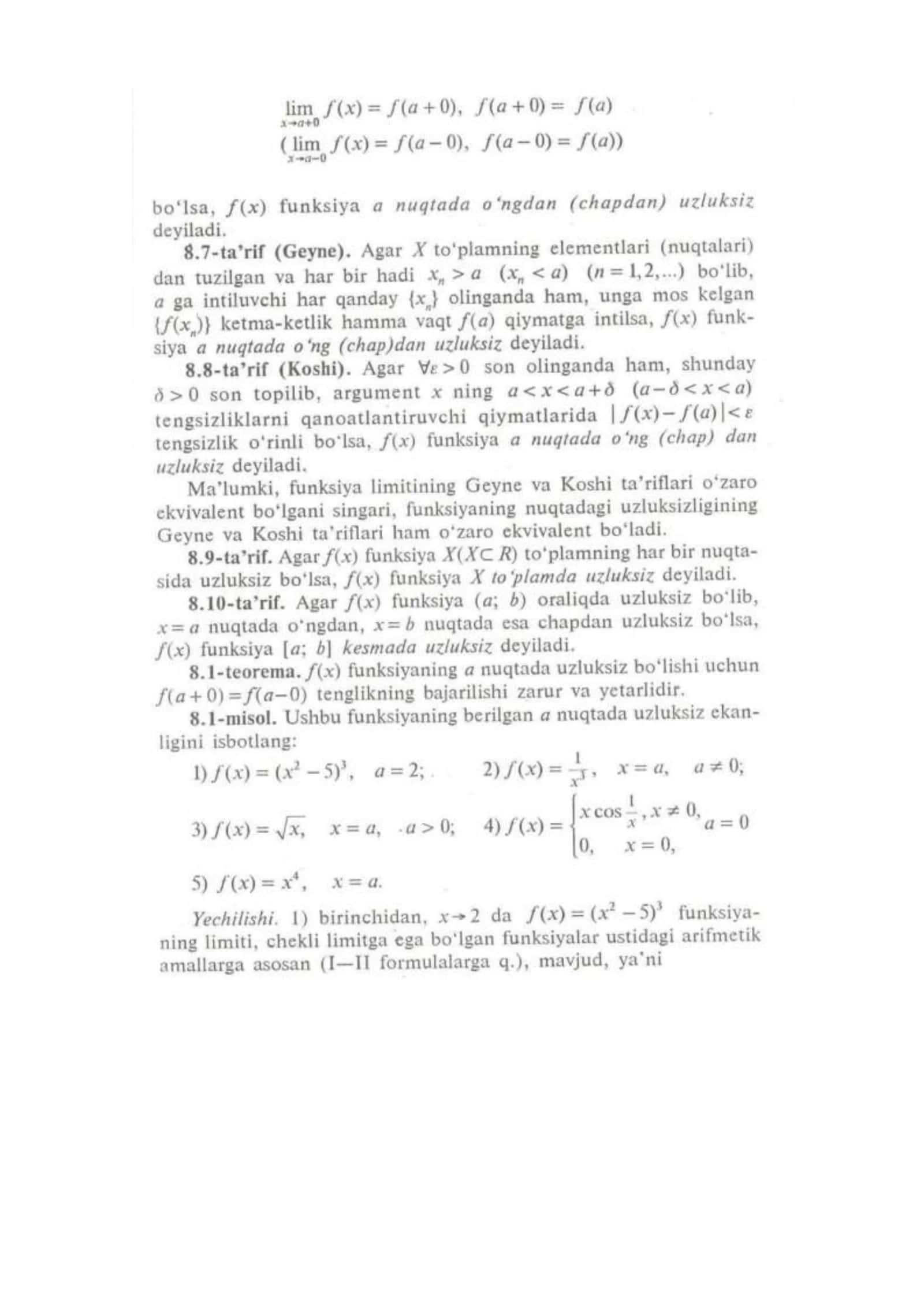 Uzluksiz funksiyalar ustida arifmetik amallar bajarish 3