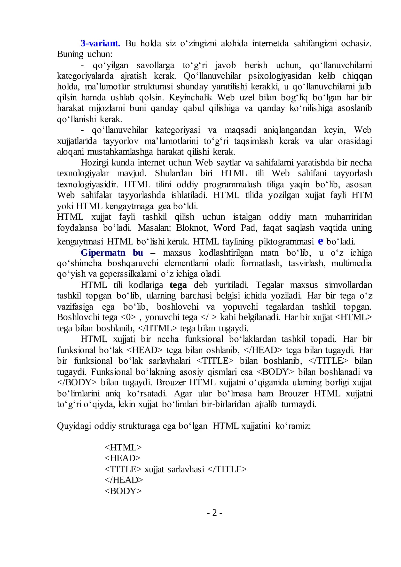 HTML tili va unda Web sahifalar yaratish 3