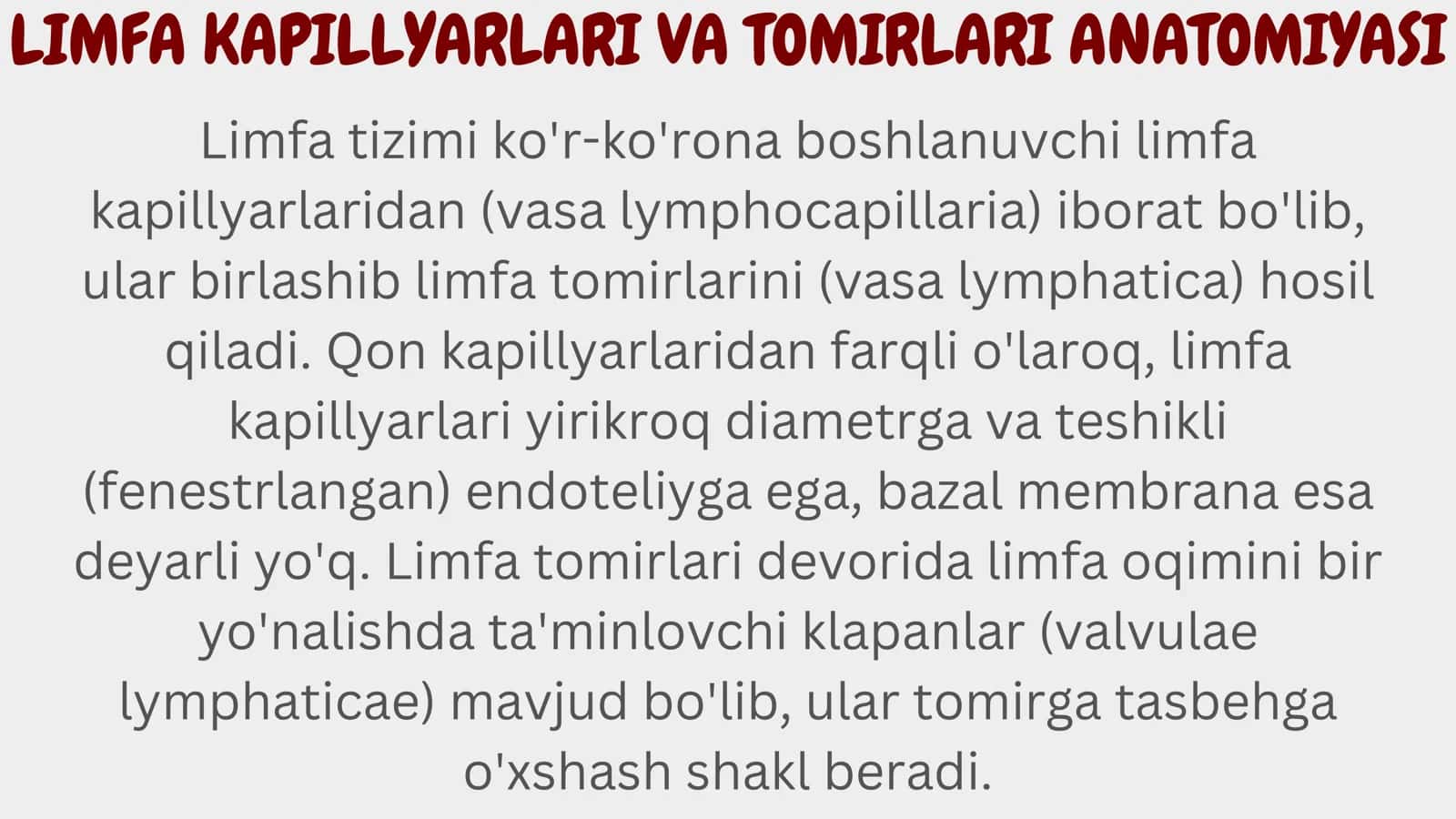 LIMFA TOMIRLARINING TARAQQIYOTIGA VA TUZILISHIGA IJTIMOIY, BIOLOGIK MUXITLARNING TA'SIRI. SUYAK ILIGI: TARAKKIYOTI, TUZILISHI, VAZIFASI, RIVOJLANISH NUQSONLARI. TIMUS TUZILISHI, TARAQQIYOTI VA VAZIFASI. TALOQ: TUZILISHI, KLINIK AHAMIYATI 3