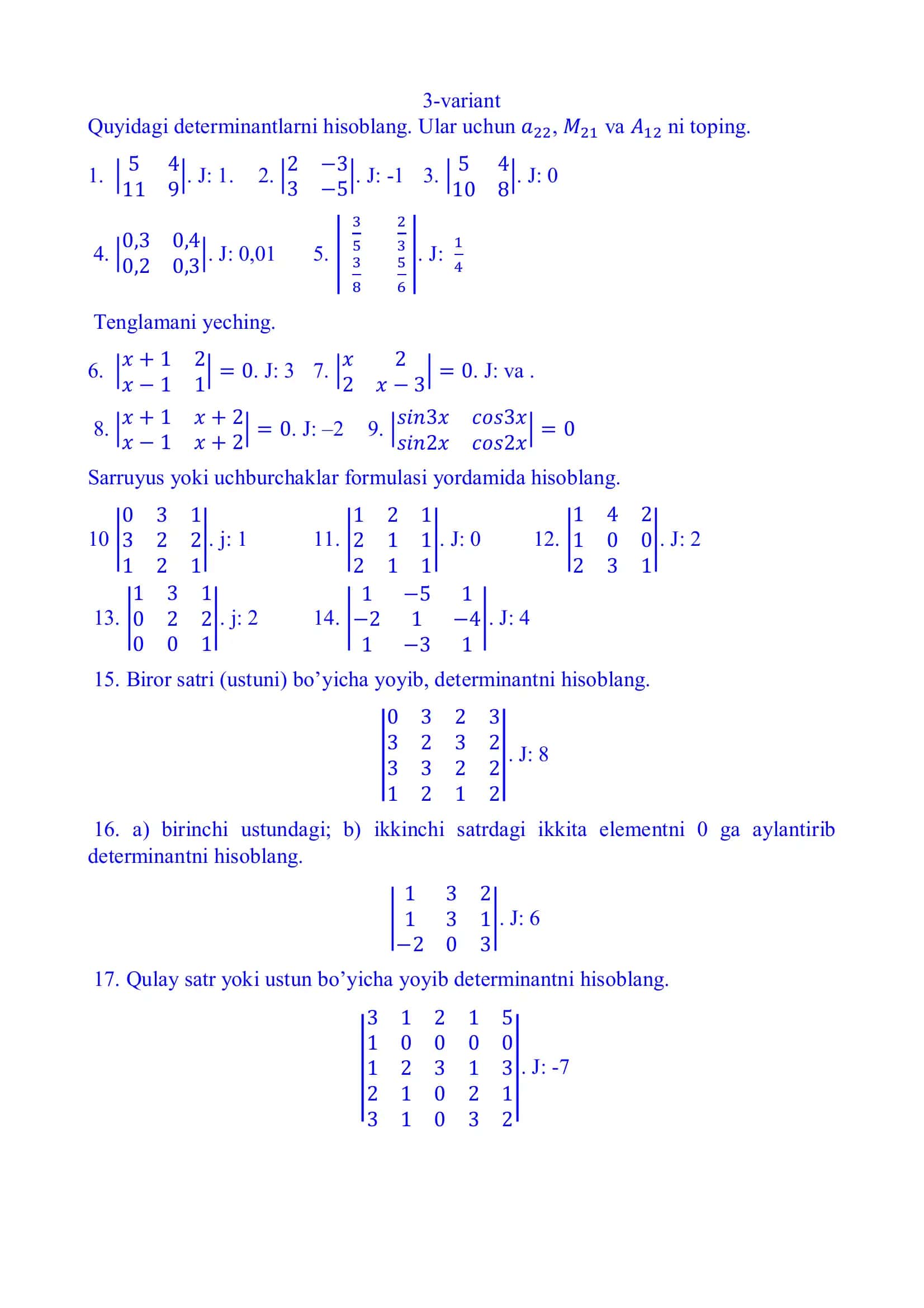 Determinantlarni hisoblashda doir 1000 ta variant 3